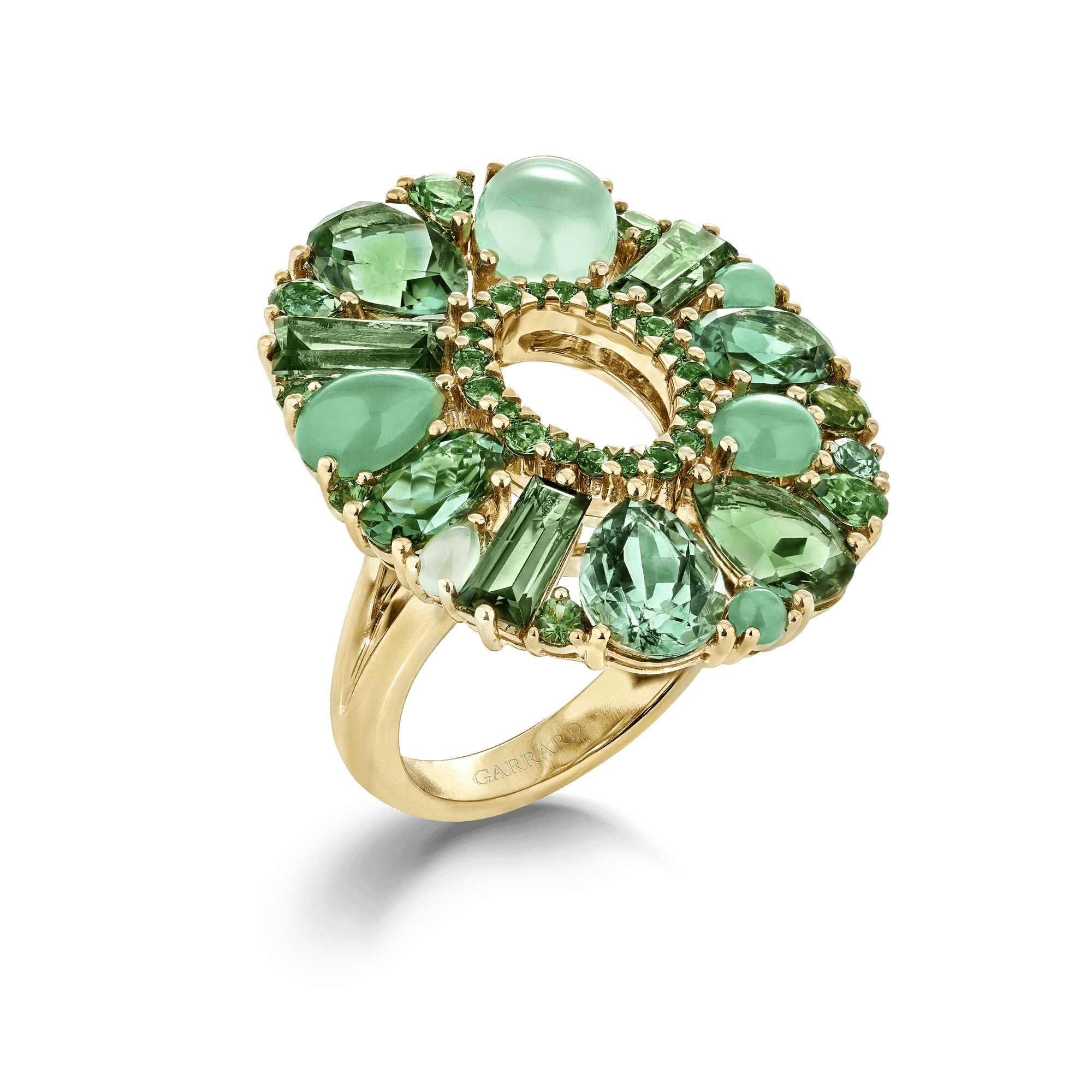 Garrard Blaze Collection 18ct yellow gold cocktail ring with green sapphires green tourmalines tsavorites and chrysoprase 2017646