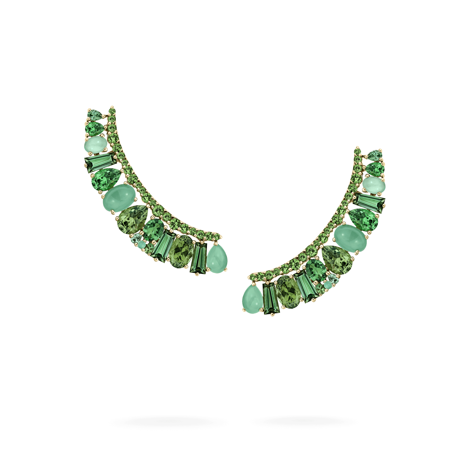 Garrard Blaze Collection 18ct yellow gold ear climbers with green sapphires green tourmalines tsavorites and chrysoprase 2017662