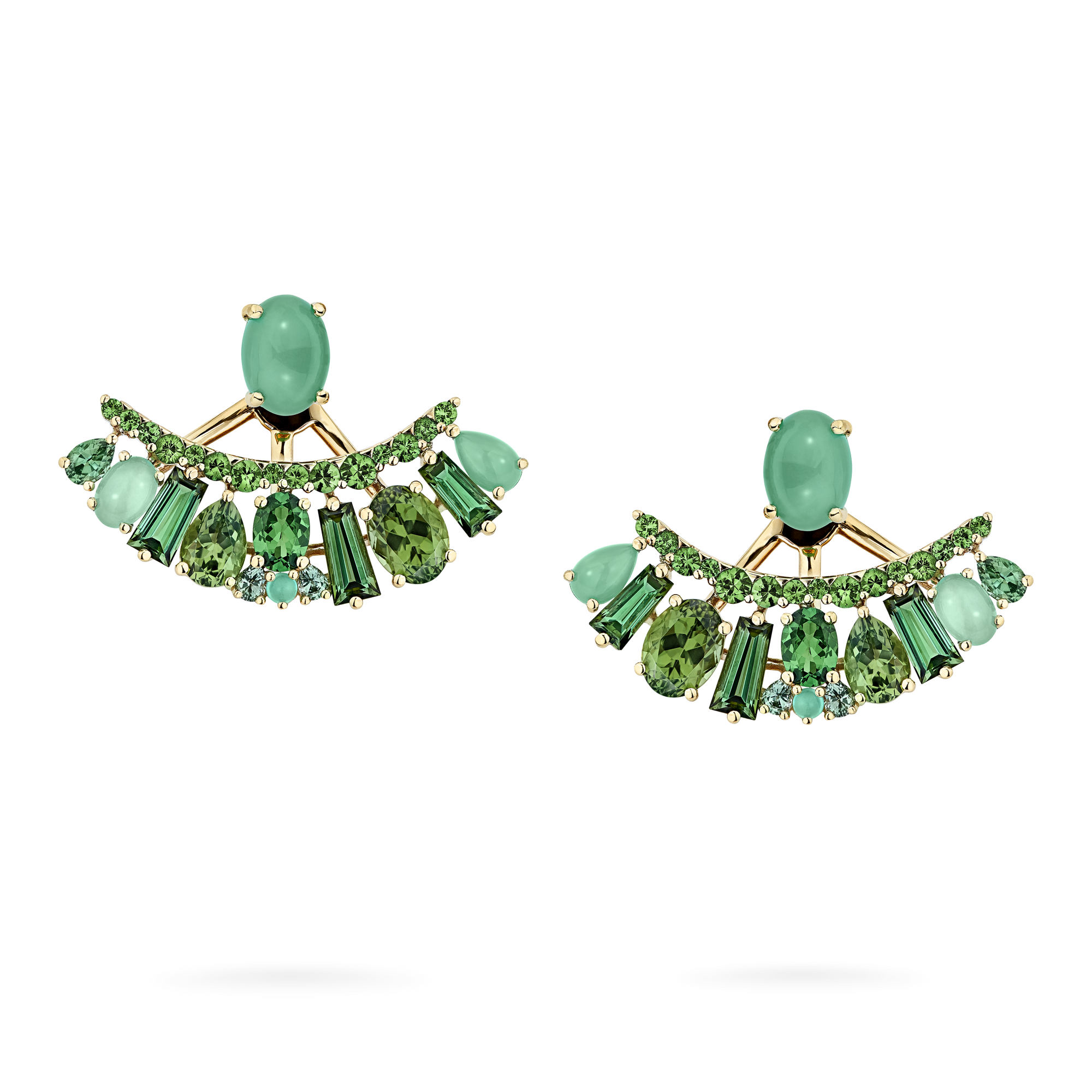 Garrard Blaze Collection 18ct yellow gold ear jackets with green sapphires green tourmalines tsavorites and chrysoprase 2017658 1