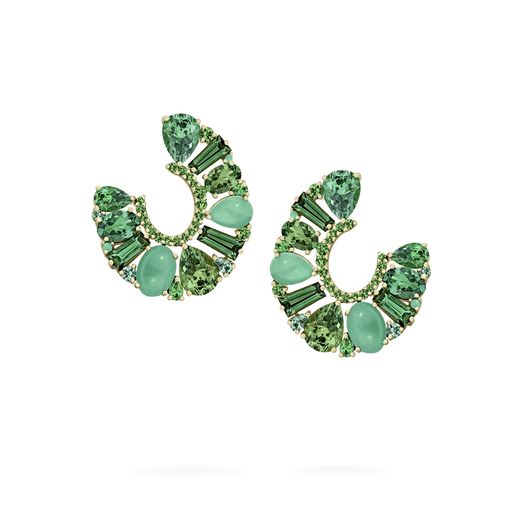 Garrard Blaze Collection 18ct yellow gold hoop earrings with green sapphires green tourmalines tsavorites and chrysoprase 2017666