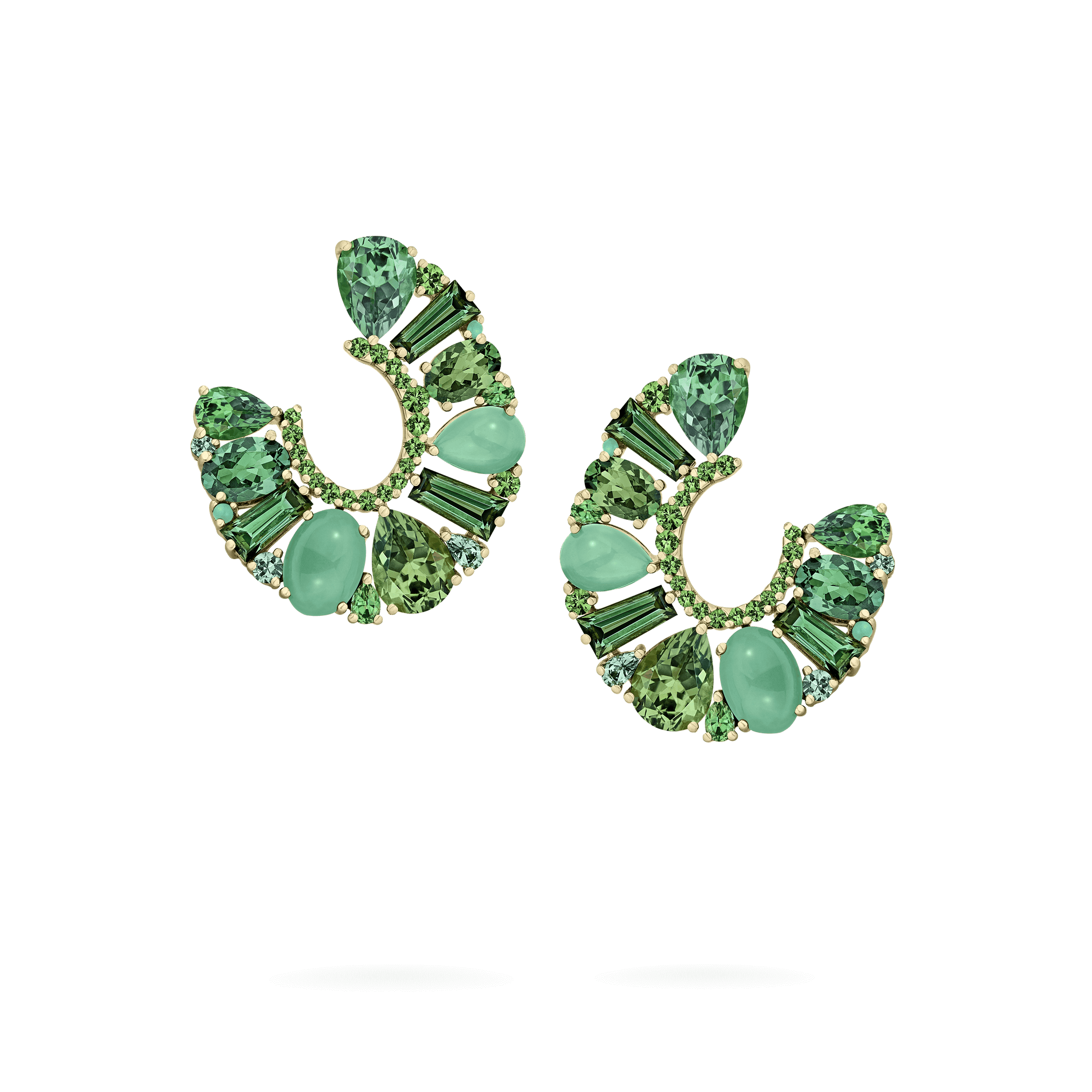 Garrard Blaze Collection 18ct yellow gold hoop earrings with green sapphires green tourmalines tsavorites and chrysoprase 2017666