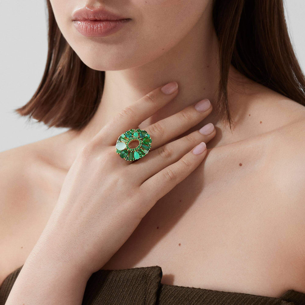 Garrard Blaze Green Sapphire, Green Tourmaline, Tsavorite And Chrysoprase Cocktail Ring In 18ct Yellow Gold 2017646 Model