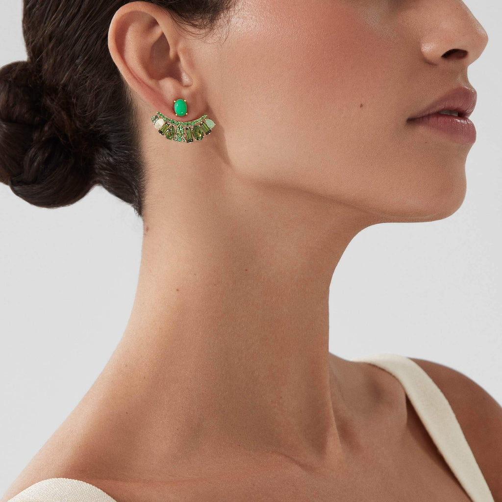Garrard Blaze Jewellery Collection green sapphires, green tourmalines, tsavorites and chrysoprase ear jackets in 18ct yellow gold, 2017658, Model new