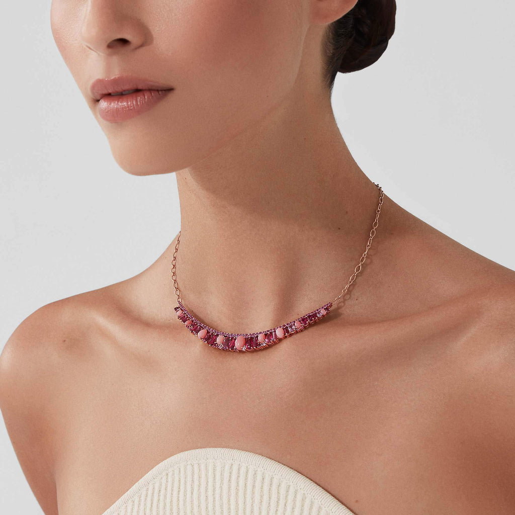 Garrard Blaze Jewellery Collection pink sapphires, rubellites and pink opals necklace in 18ct rose gold, 2017655 , Model