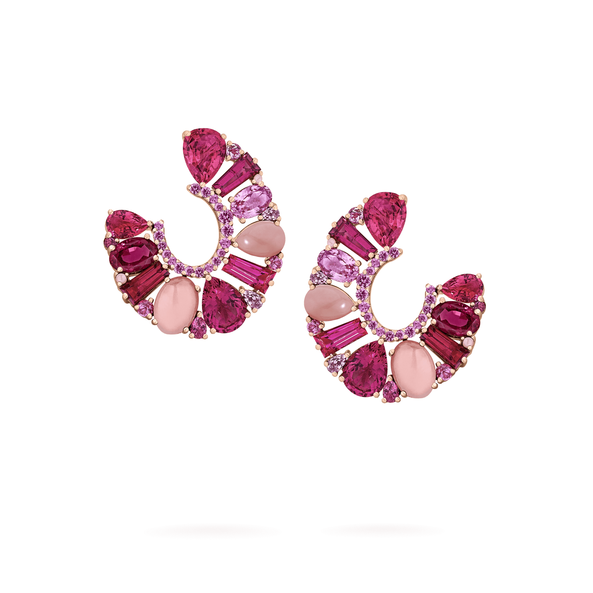 Garrard Blaze Collection 18ct rose gold hoop earrings with pink sapphires, rubellites and pink opals 2017667