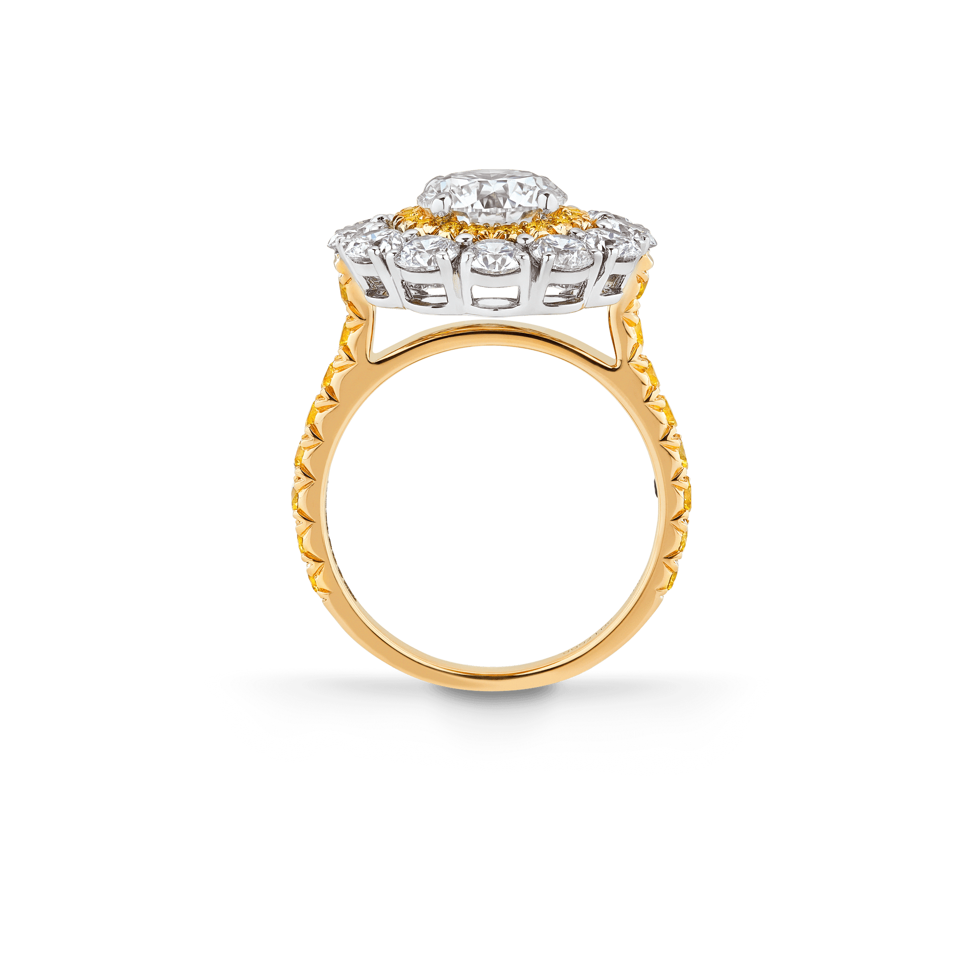 Garrard Bridal Harmony Round Diamond Double Cluster Engagement Ring In 18 ct Yellow Gold JRHAMG01 2017568 side