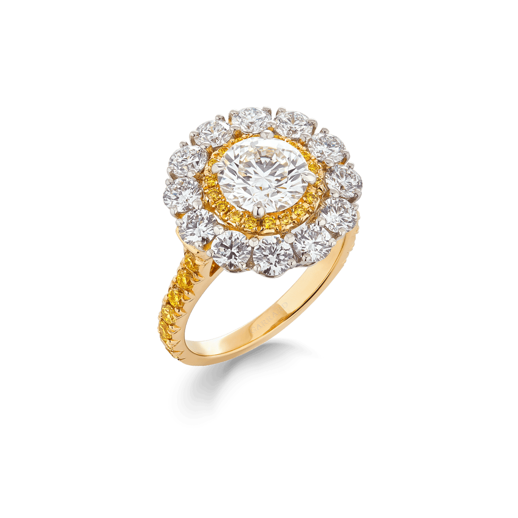 Garrard Bridal Harmony Round Diamond Double Cluster Engagement Ring In 18 ct Yellow Gold JRHAMG01 2017568