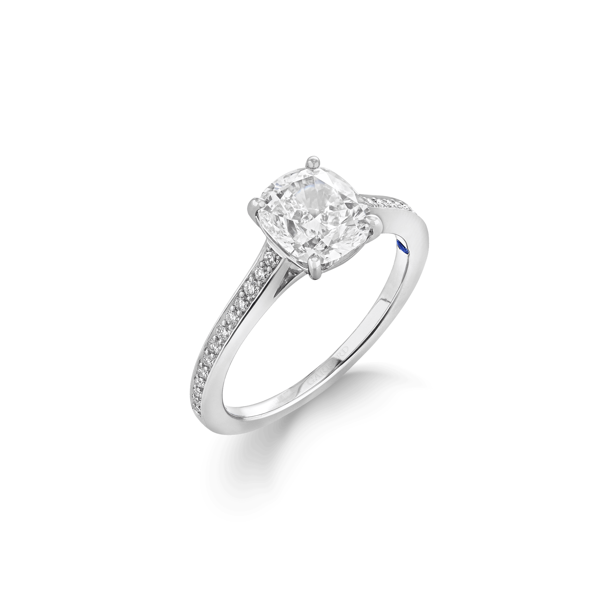 Garrard Bridal collection Cherish Cushion Cut Diamond Solitaire Engagement Ring In 18ct White Gold with Diamond 2017571 Hero