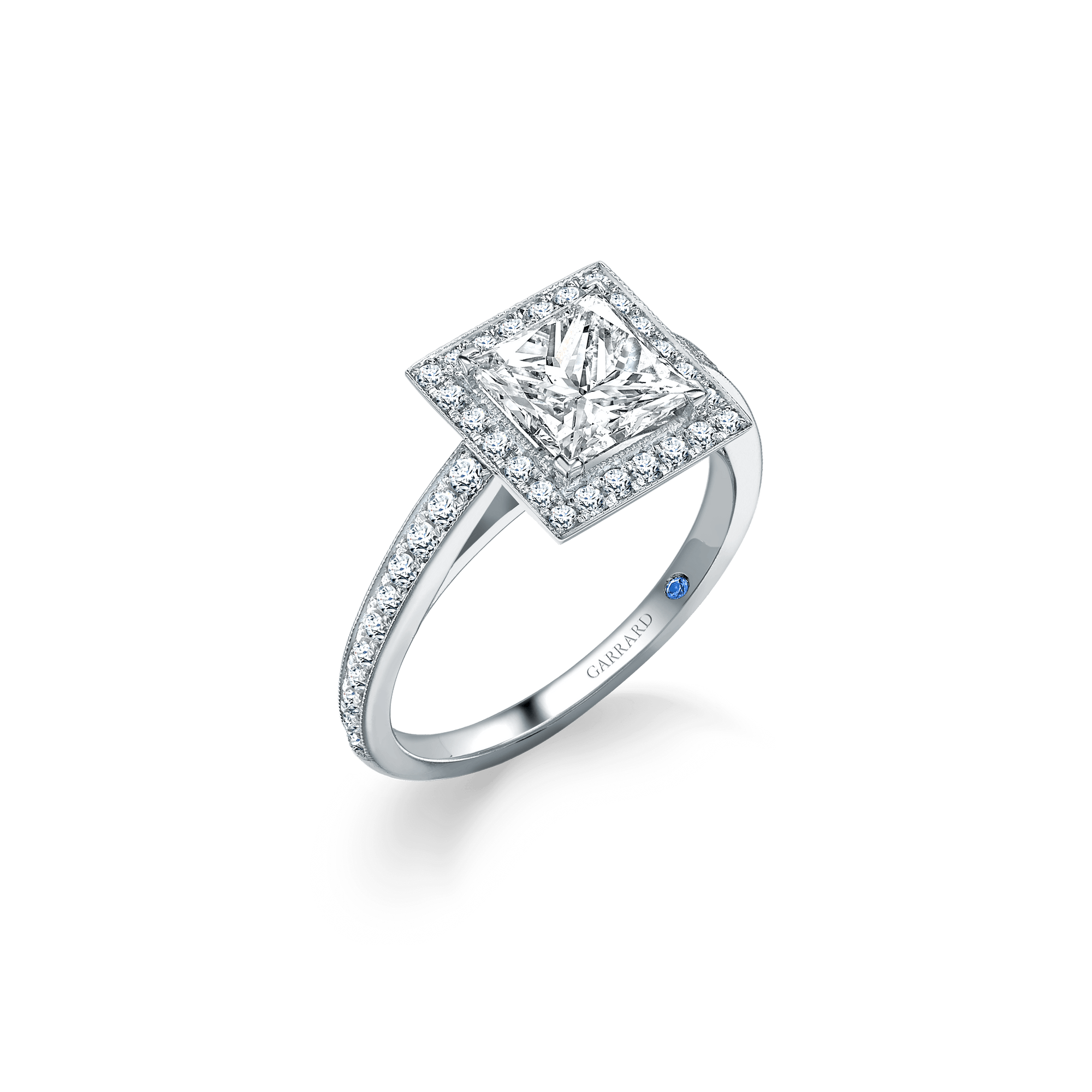Garrard Bridal collection Evermore Princess Cut Diamond Halo Engagement Ring In Platinum with Diamonds 2014436 Hero 1