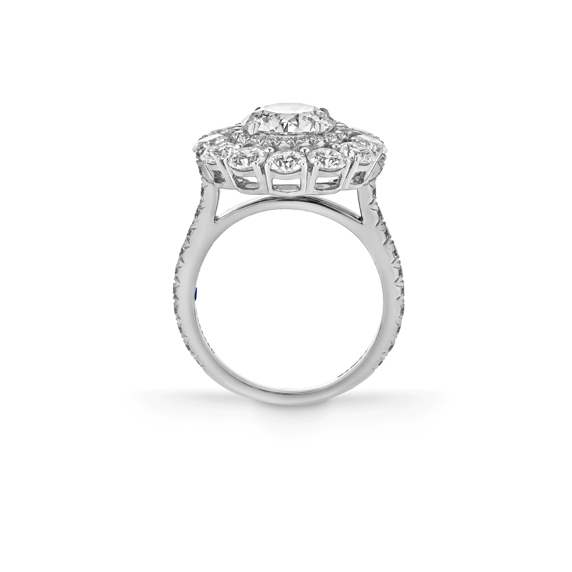 Garrard Bridal collection Harmony Round Brilliant Diamond Double Cluster Engagement Ring In Platinum JRHAPT01 2015895 side