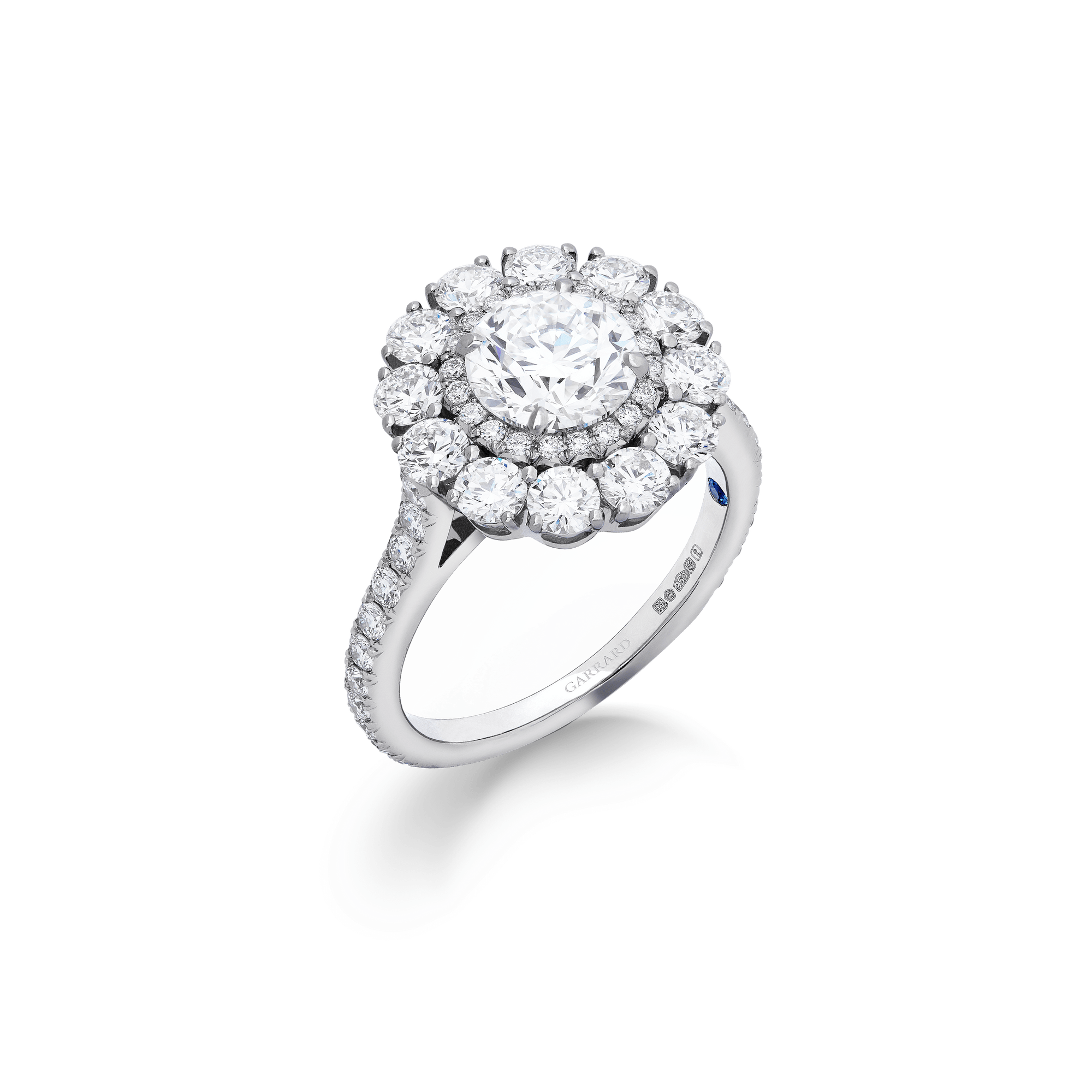 Garrard Bridal collection Harmony Round Brilliant Diamond Double Cluster Engagement Ring In Platinum JRHAPT01 2015895