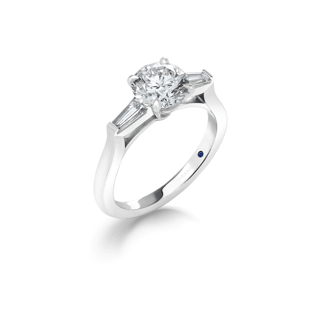 Garrard Charisma Round Brilliant Diamond Three Stone Engagement Ring In Platinum with Baguette Cut Diamonds 2014496