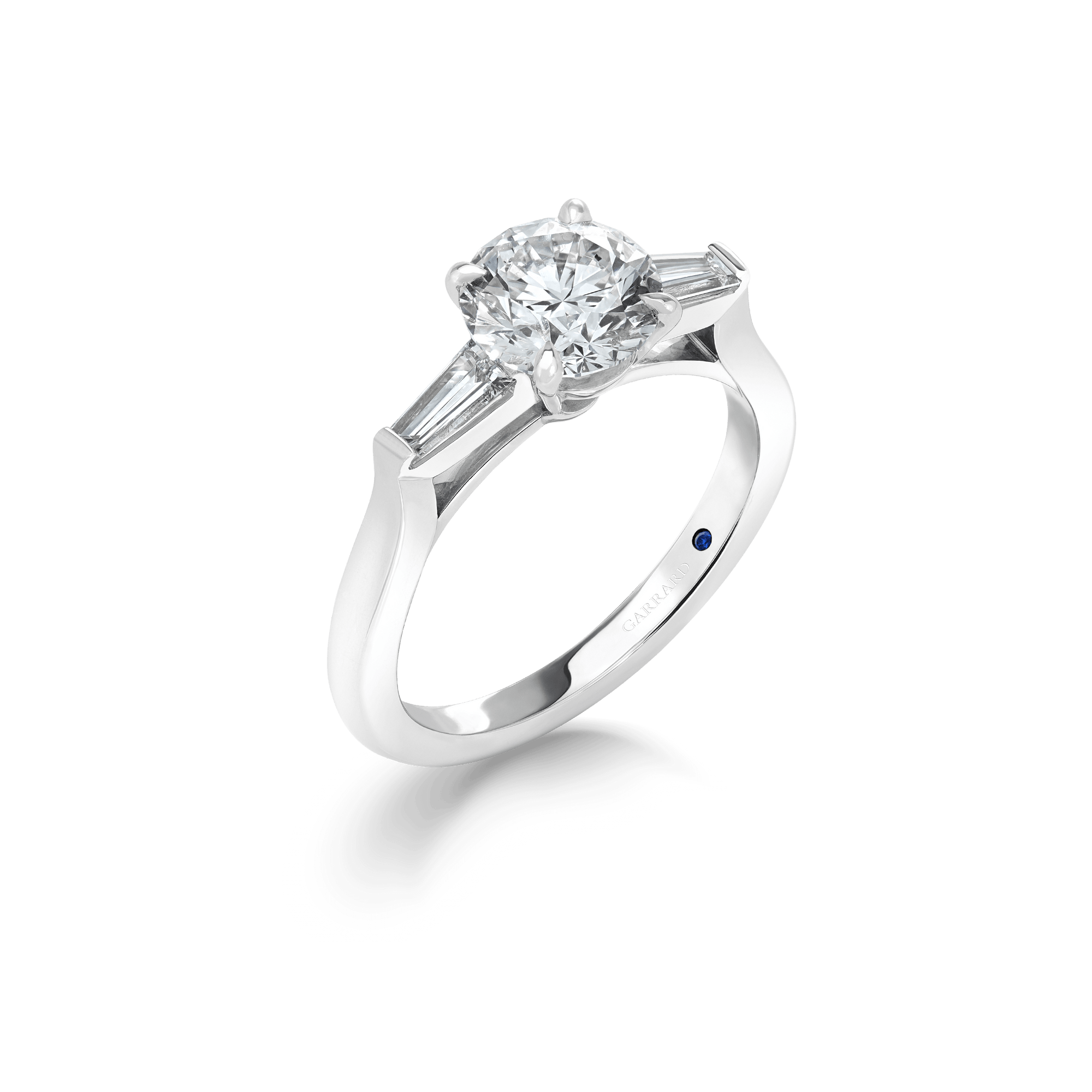 Garrard Charisma Round Brilliant Diamond Three Stone Engagement Ring In Platinum with Baguette Cut Diamonds 2014496