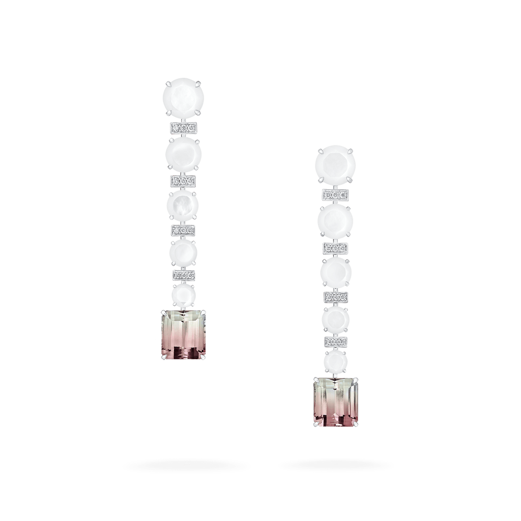 Garrard Couture Desert Rose Drop Earrings In 18ct White Gold with Bi Colour Tourmalines Diamonds and Mother of Pearl 2018133