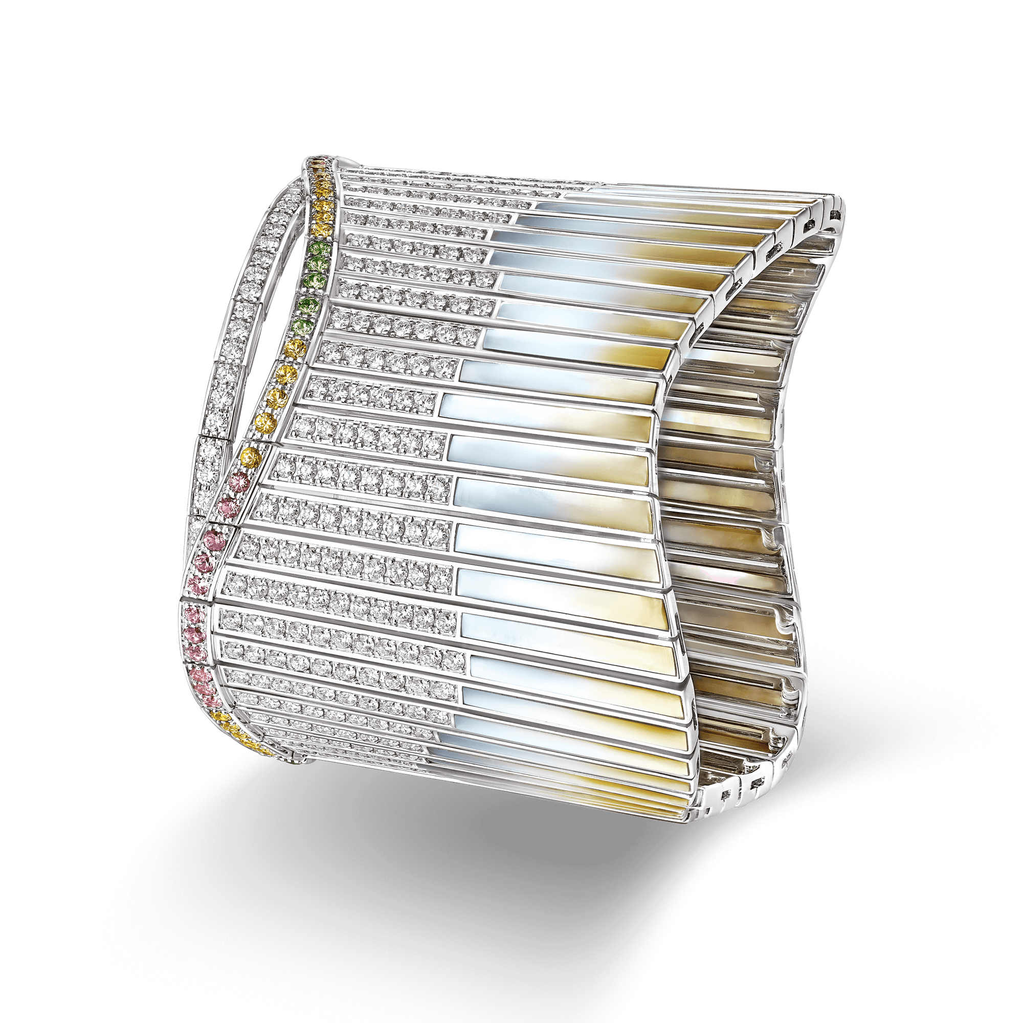 Garrard Couture Northern Lights Bracelet In 18ct White Gold with Sapphires Tsavorites Diamonds and Mother of Pearl 2018093