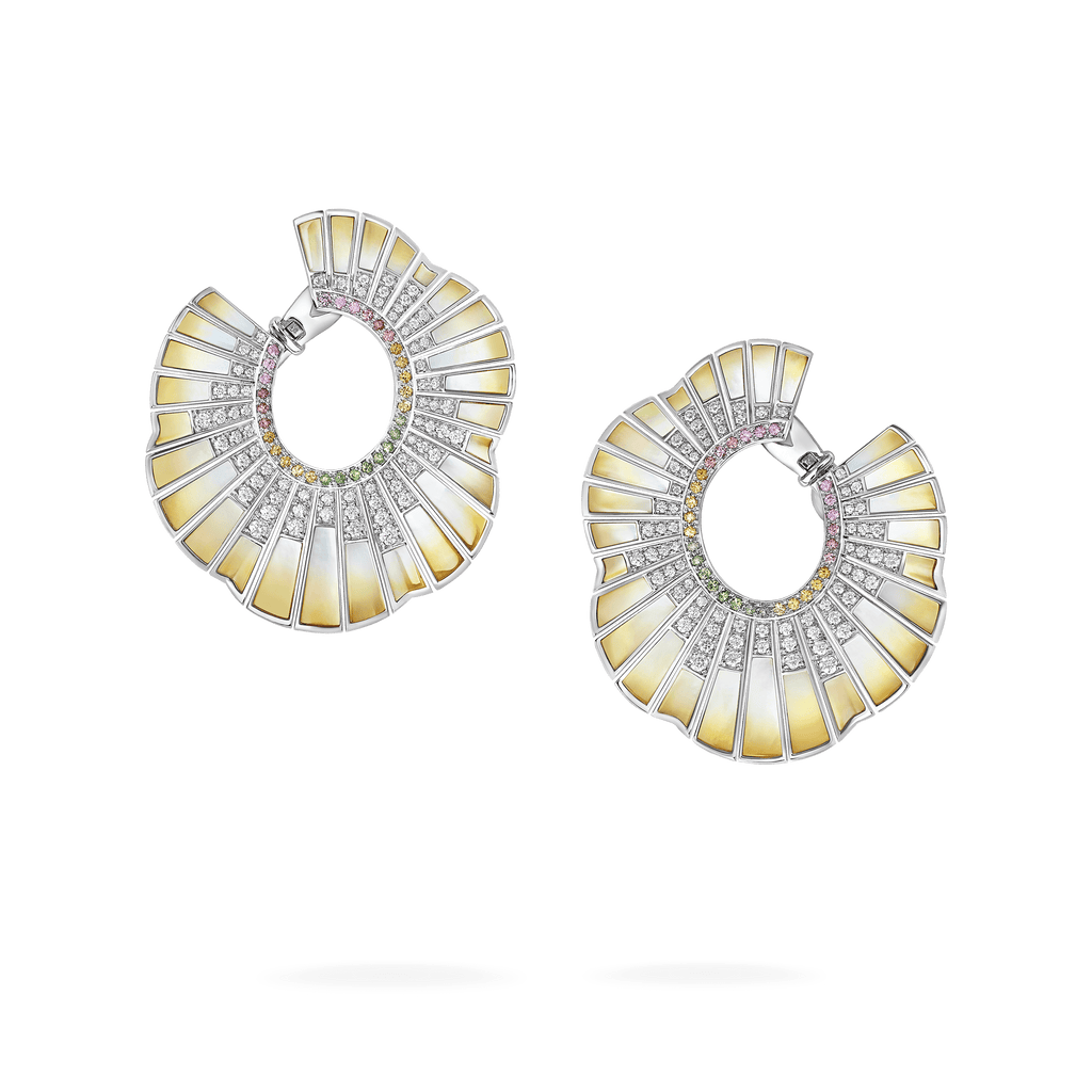 Garrard Couture Northern Lights Earrings In 18ct White Gold with Sapphires Tsavorites Diamonds and Mother of Pearl 2018094