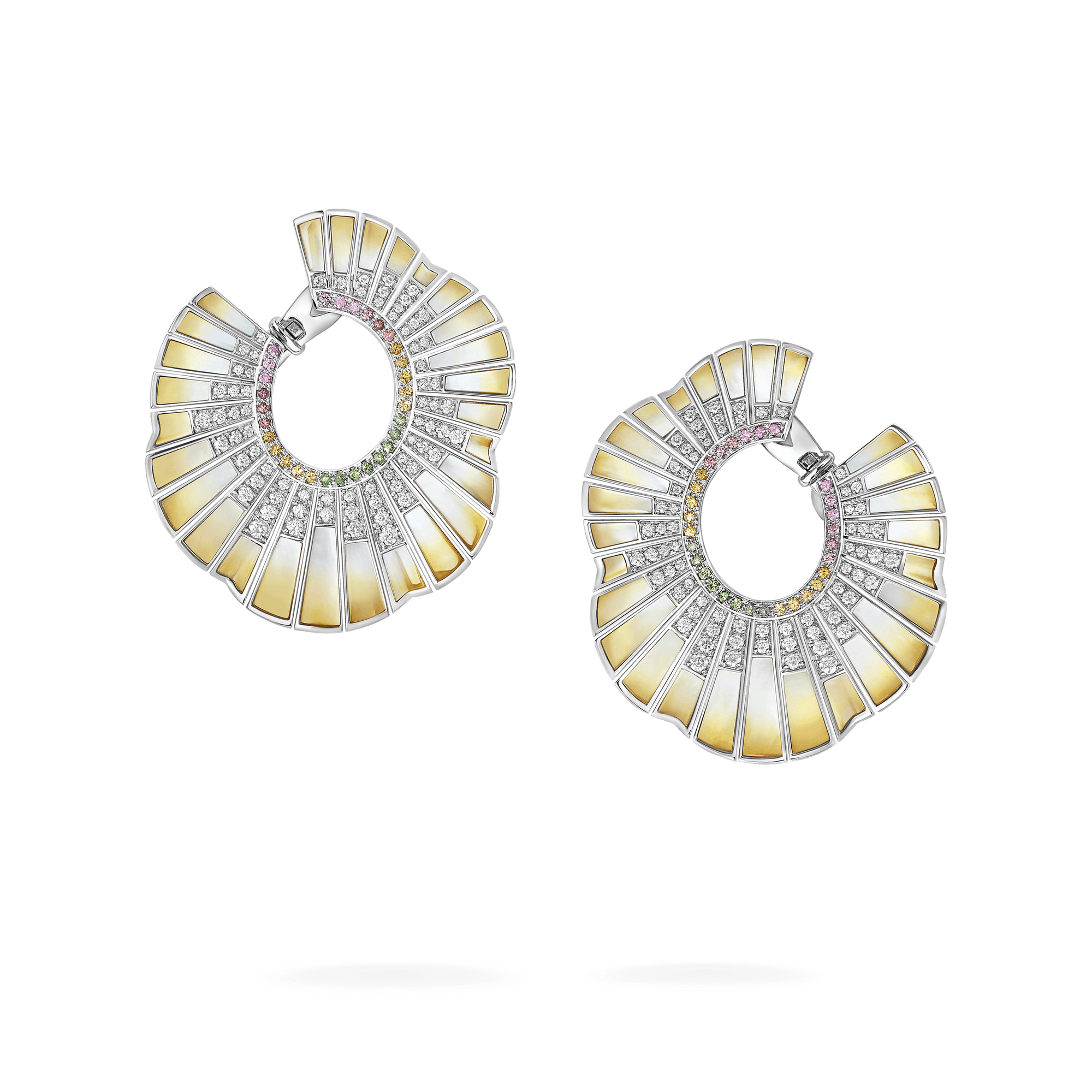 Garrard Couture Northern Lights Earrings In 18ct White Gold with Sapphires Tsavorites Diamonds and Mother of Pearl 2018094