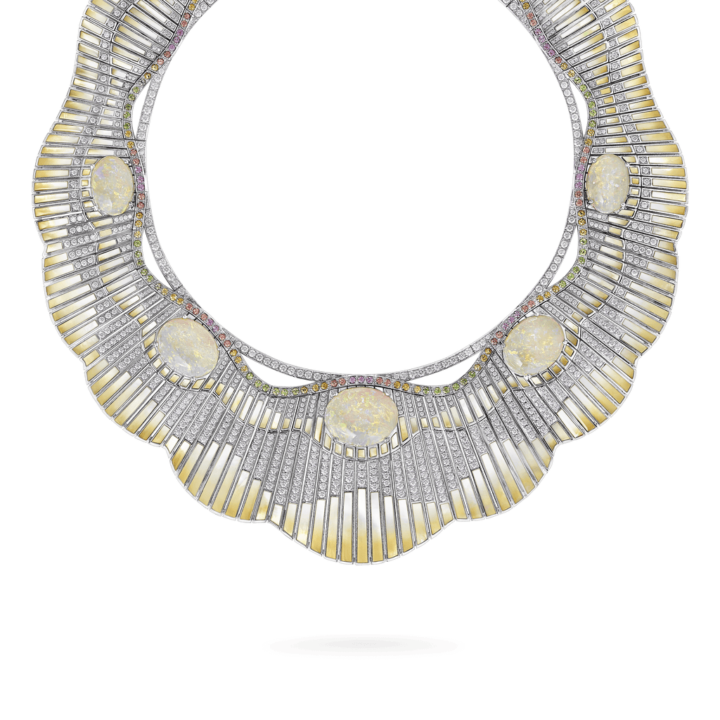 Garrard Couture Northern Lights Necklace In 18ct White Gold with Opals Sapphires Tsavorites Diamonds and Mother of Pearl 2018092