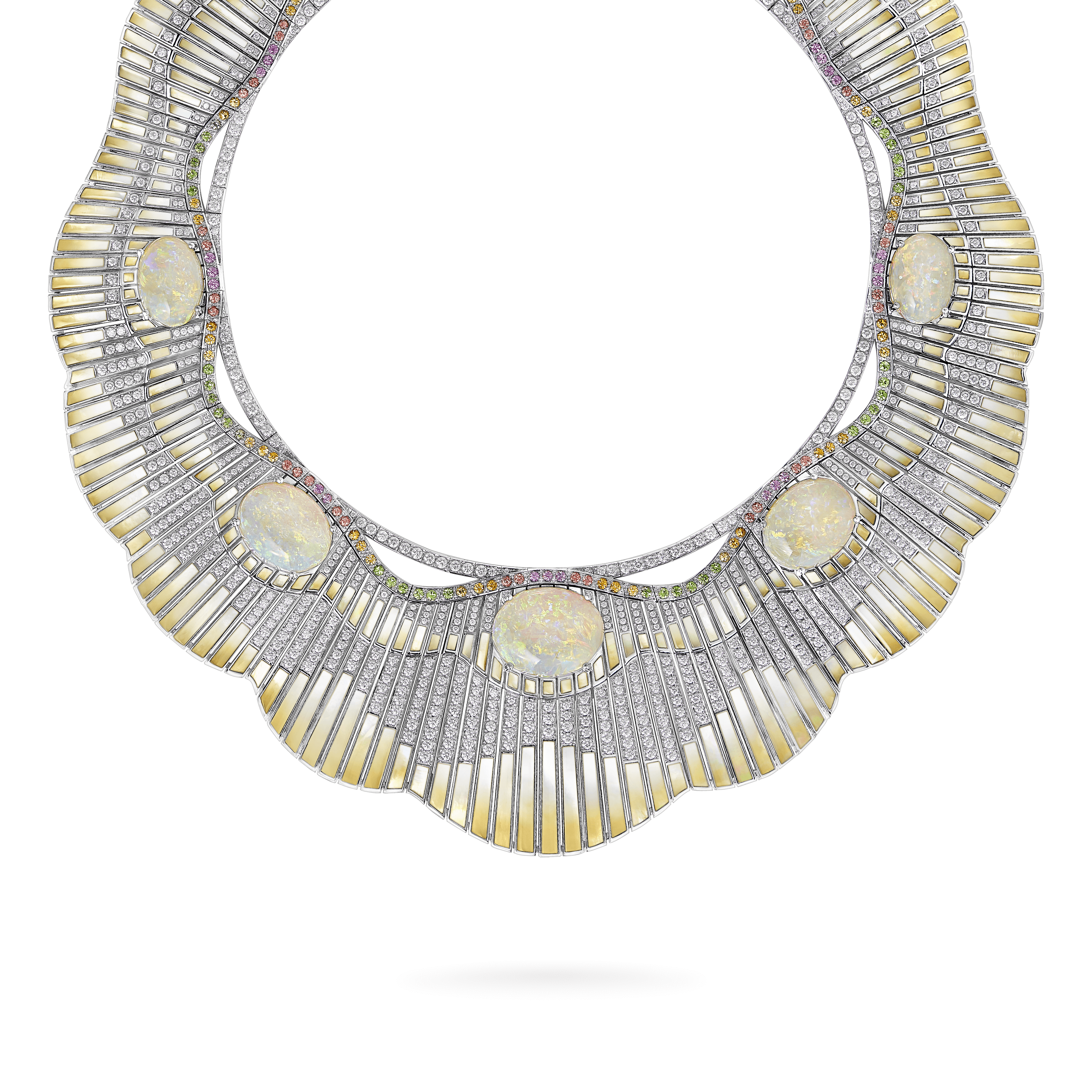 Garrard Couture Northern Lights Necklace In 18ct White Gold with Opals Sapphires Tsavorites Diamonds and Mother of Pearl 2018092