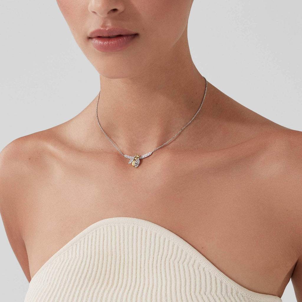 Garrard Enchanted Palace Jewellery Collection Bug Mini Icon Necklace in 18ct White Gold with Diamonds, 2017549, Model