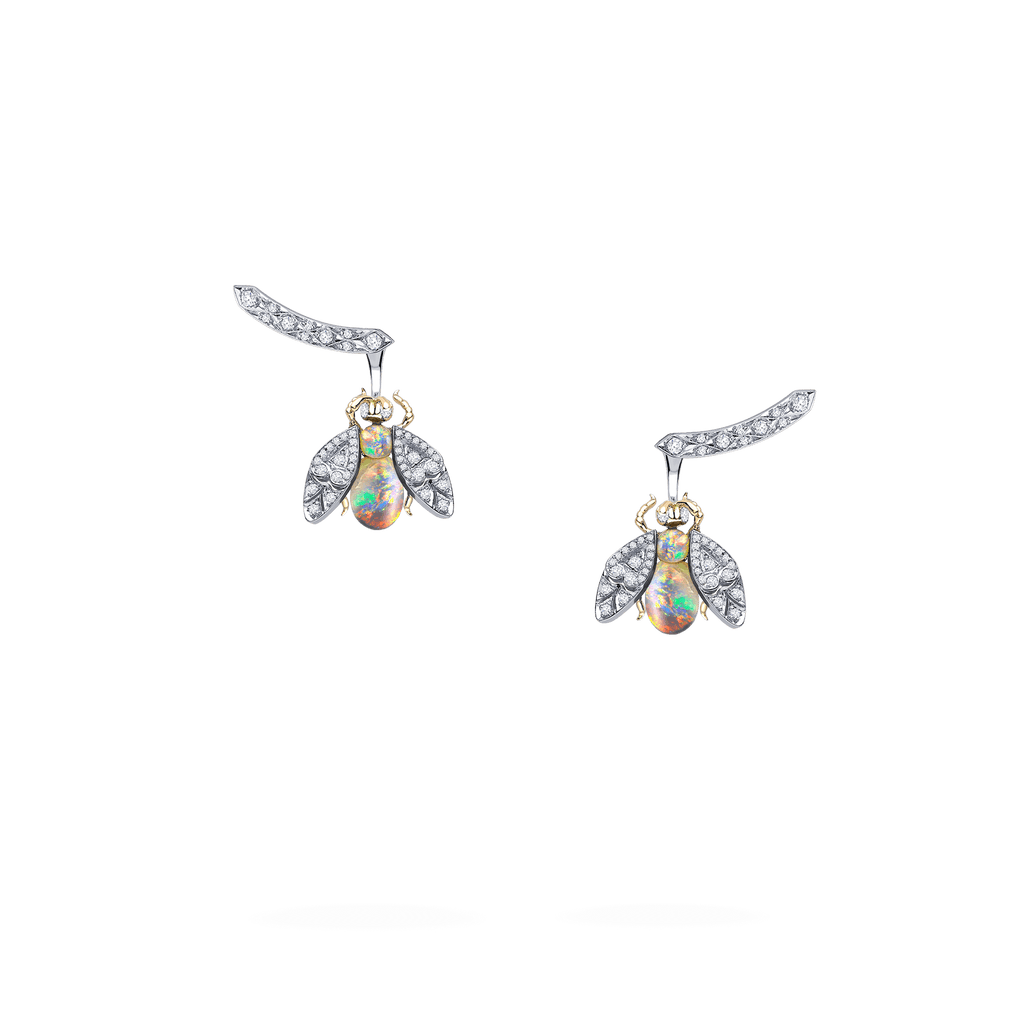 Garrard Enchanted Palace Jewellery Collection Opal and Diamond Bug Earrings In 18ct White Gold 2015140