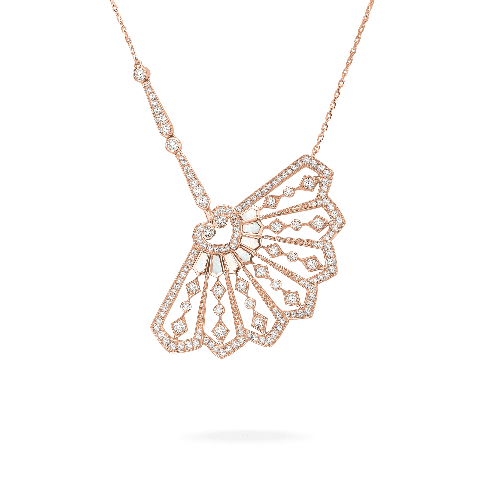 Garrard Fanfare Classic jewellery collection white diamond and mother of pearl pendant in 18ct rose gold 2015510 Hero View enlarged 1