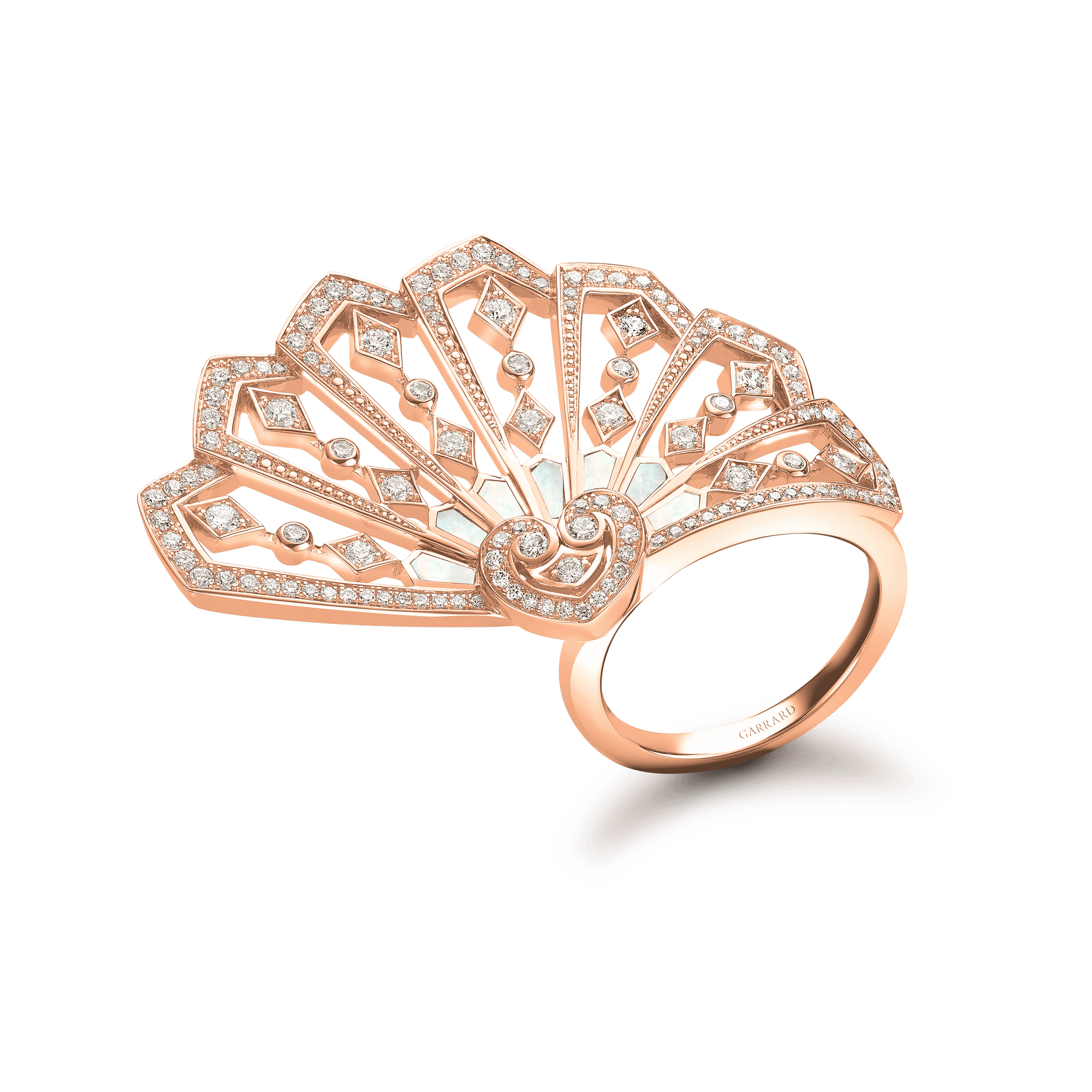 Garrard Fanfare Classic jewellery collection white diamond and mother of pearl ring in 18ct rose gold 2015512 Hero View
