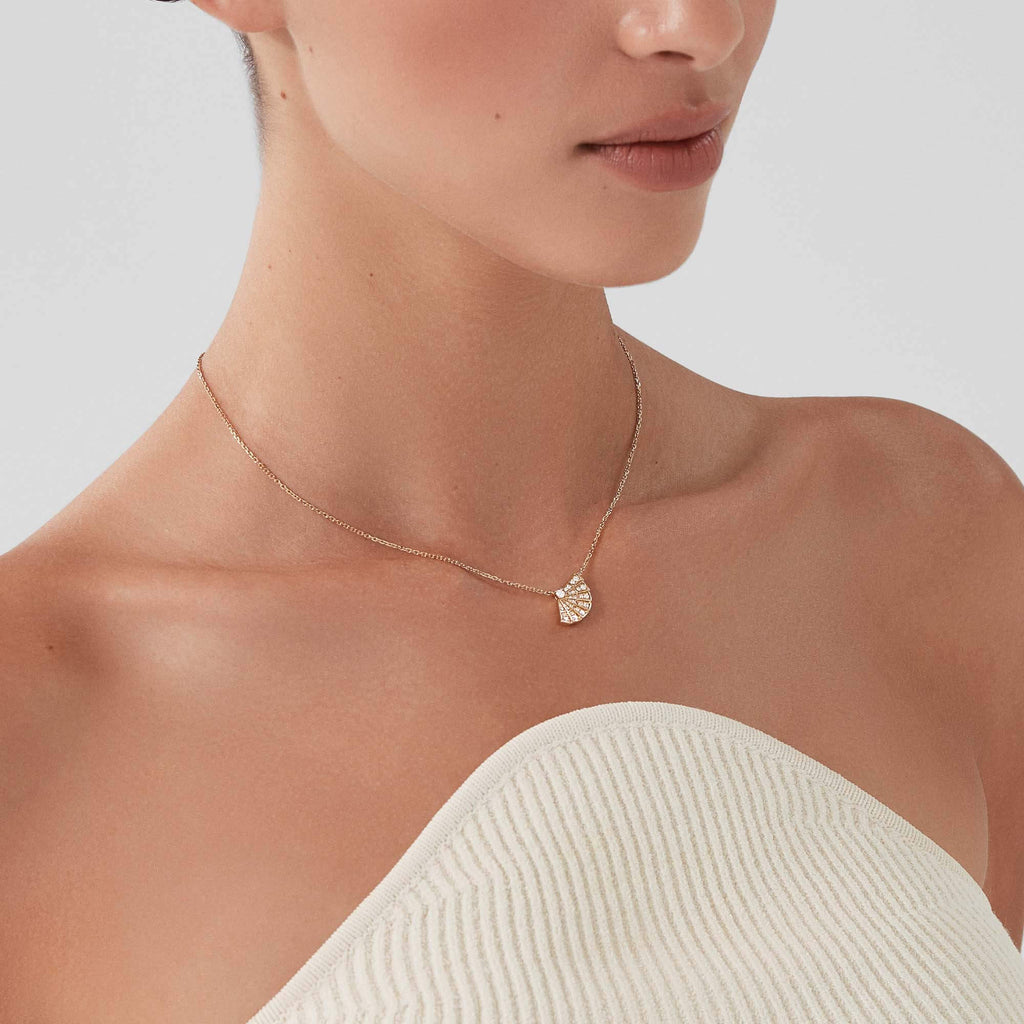 Garrard Fanfare Jewellery Collection Symohony Mini Icons Necklace in 18ct Yellow Gold with Diamonds, 2018415, On Model new