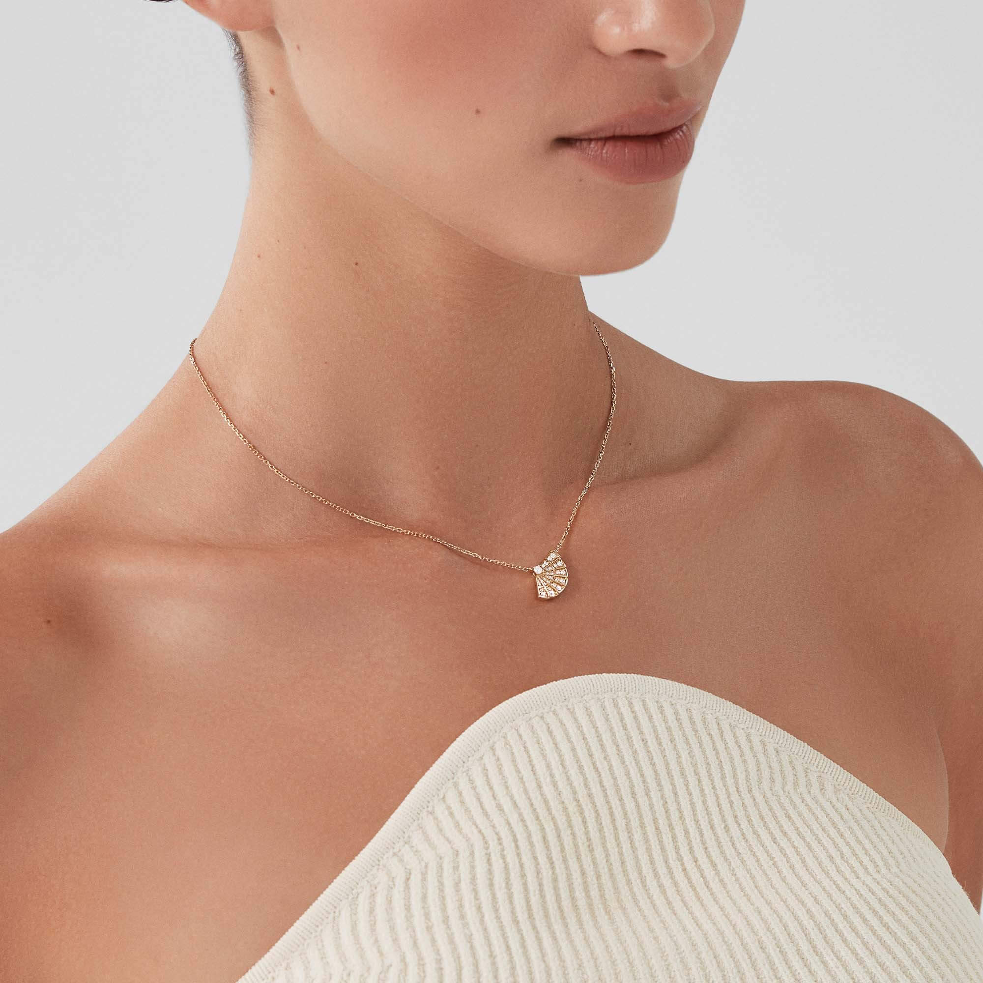 Garrard Fanfare Jewellery Collection Symohony Mini Icons Necklace in 18ct Yellow Gold with Diamonds, 2018415, On Model new