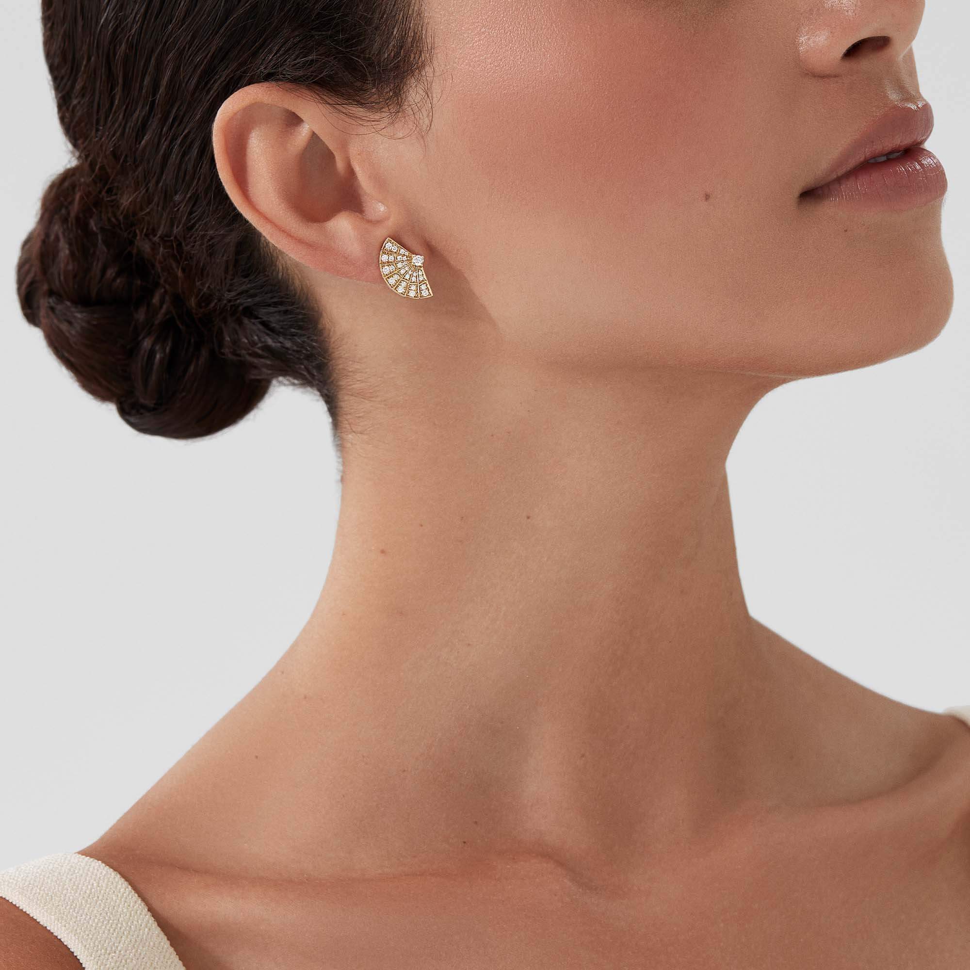 Garrard Fanfare Jewellery Collection Symohony Mini IconsFanfare Earrings in 18ct Yellow Gold with Diamonds, 2018421, Model View