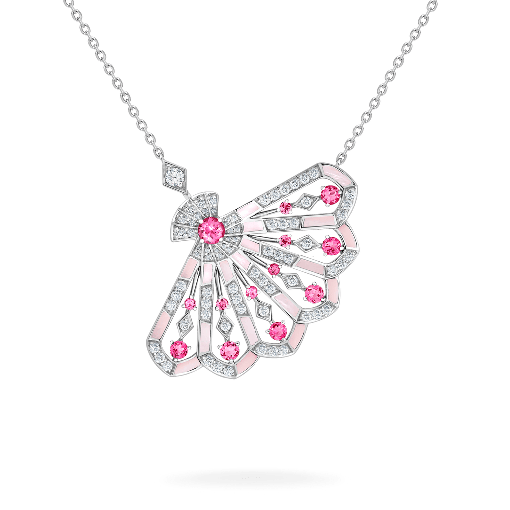 Garrard Fanfare Jewellery Collection Symphony Diamond and Pink Tourmaline Pendant In 18ct White Gold with Pink Opal, 2017283, Hero View enlarged