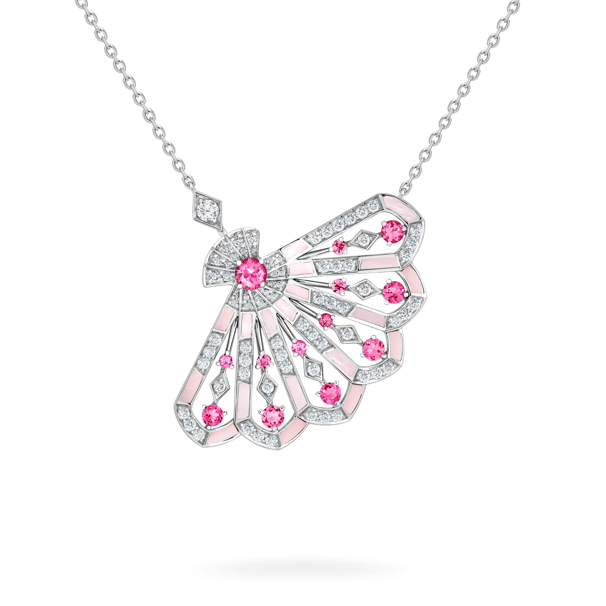 Garrard Fanfare Jewellery Collection Symphony Diamond and Pink Tourmaline Pendant In 18ct White Gold with Pink Opal, 2017283, Hero View enlarged