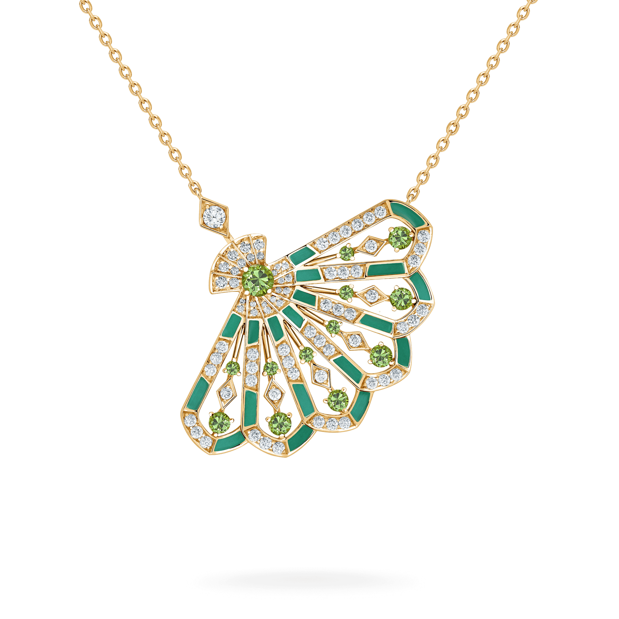 Garrard Fanfare Jewellery Collection Symphony Diamond and Tsavorite Pendant In 18ct Yellow Gold with Apple Malachite, 2018737, Hero View