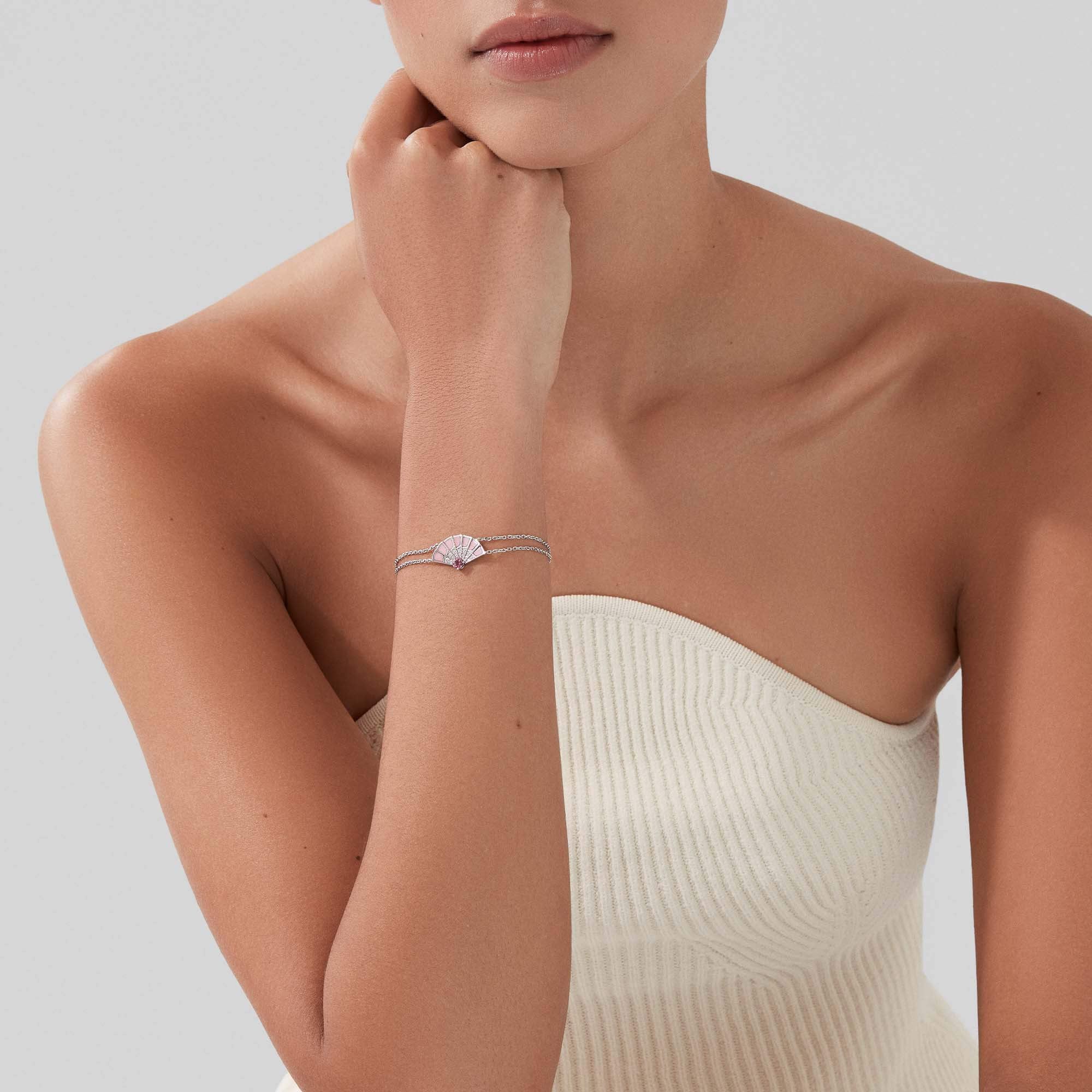 Garrard Fanfare Jewellery Collection Symphony Pink Tourmaline and Pink Opal Bracelet, In 18ct White Gold with Diamonds, 2018268, model new