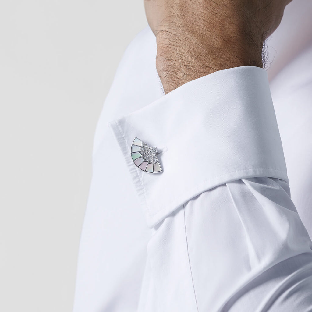 Garrard Fanfare Symphony Diamond and Mother of Pearl Cufflinks Close Up