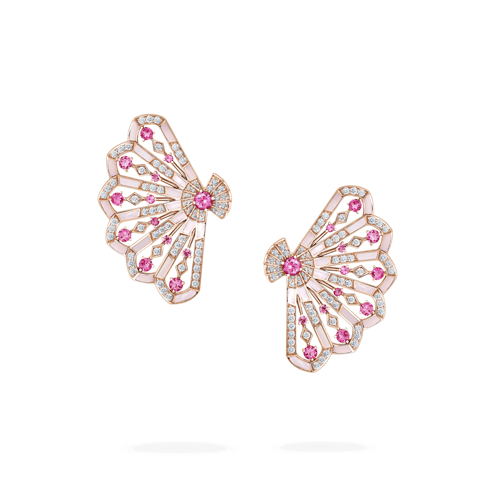 Garrard Fanfare Symphony Jewellery Collection Diamond and Pink Tourmaline Earrings In 18ct Rose Gold with Pink Opal 2018739 Hero