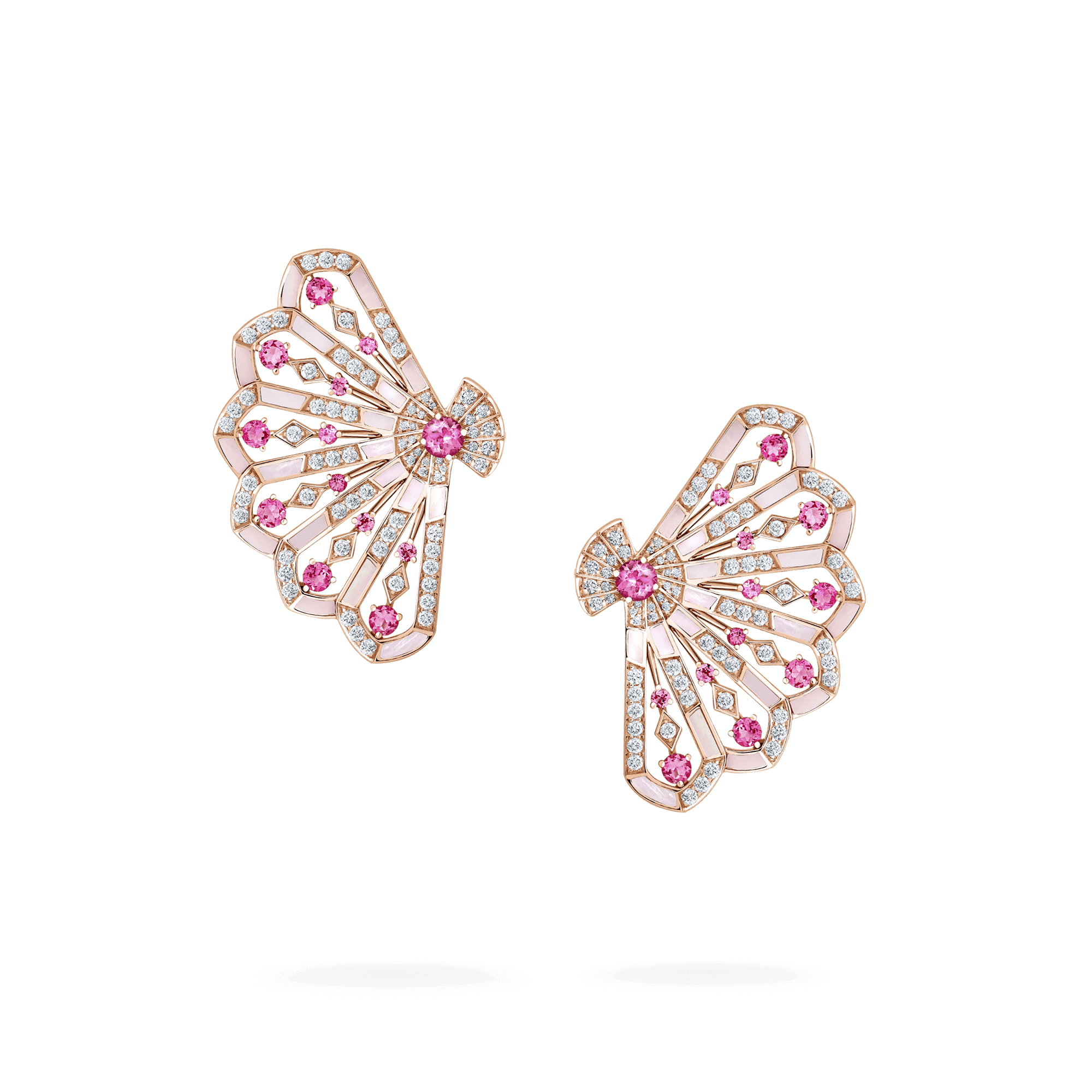 Garrard Fanfare Symphony Jewellery Collection Diamond and Pink Tourmaline Earrings In 18ct Rose Gold with Pink Opal 2018739 Hero
