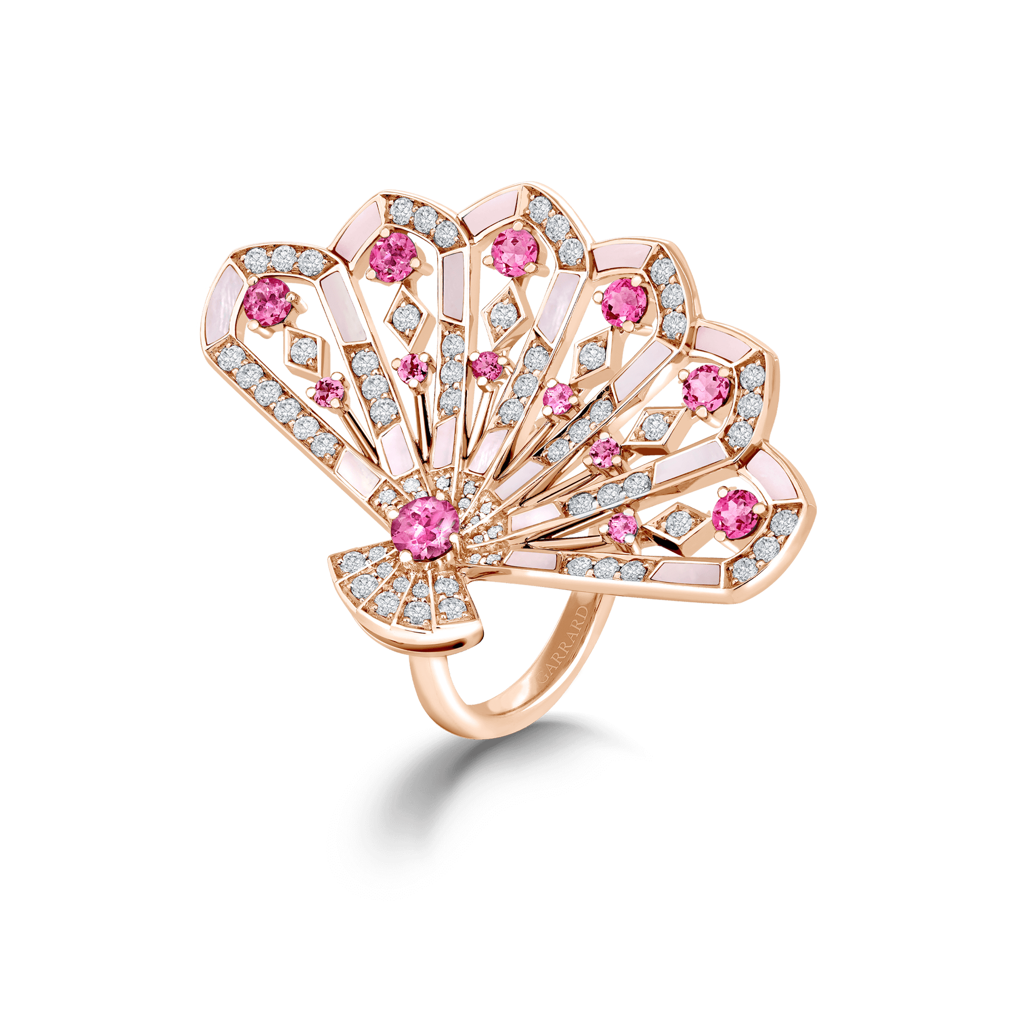Garrard Fanfare Symphony Jewellery Collection Diamond and Pink Tourmaline Ring In 18ct Rose Gold with Pink Opal 2018747 Hero 1