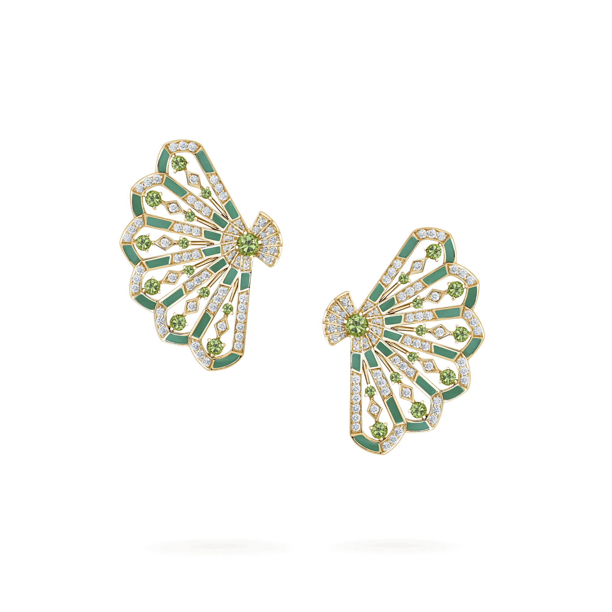 Garrard Fanfare Symphony Jewellery Collection Diamond and Tsavorite Earrings In 18ct Yellow Gold with Apple Malachite 2018741 Hero