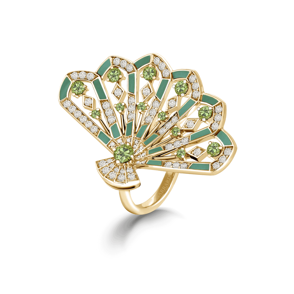 Garrard Fanfare Symphony Jewellery Collection Diamond and Tsavorite Ring In 18ct Yellow Gold with Apple Malachite 2018749 Hero 1