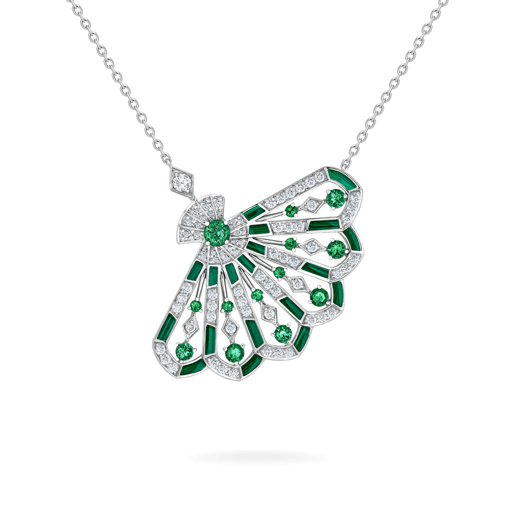Garrard Fanfare Symphony collection Diamond and Emerald Pendant in 18ct White Gold with Malachite 2017312 Hero View enlarged 1