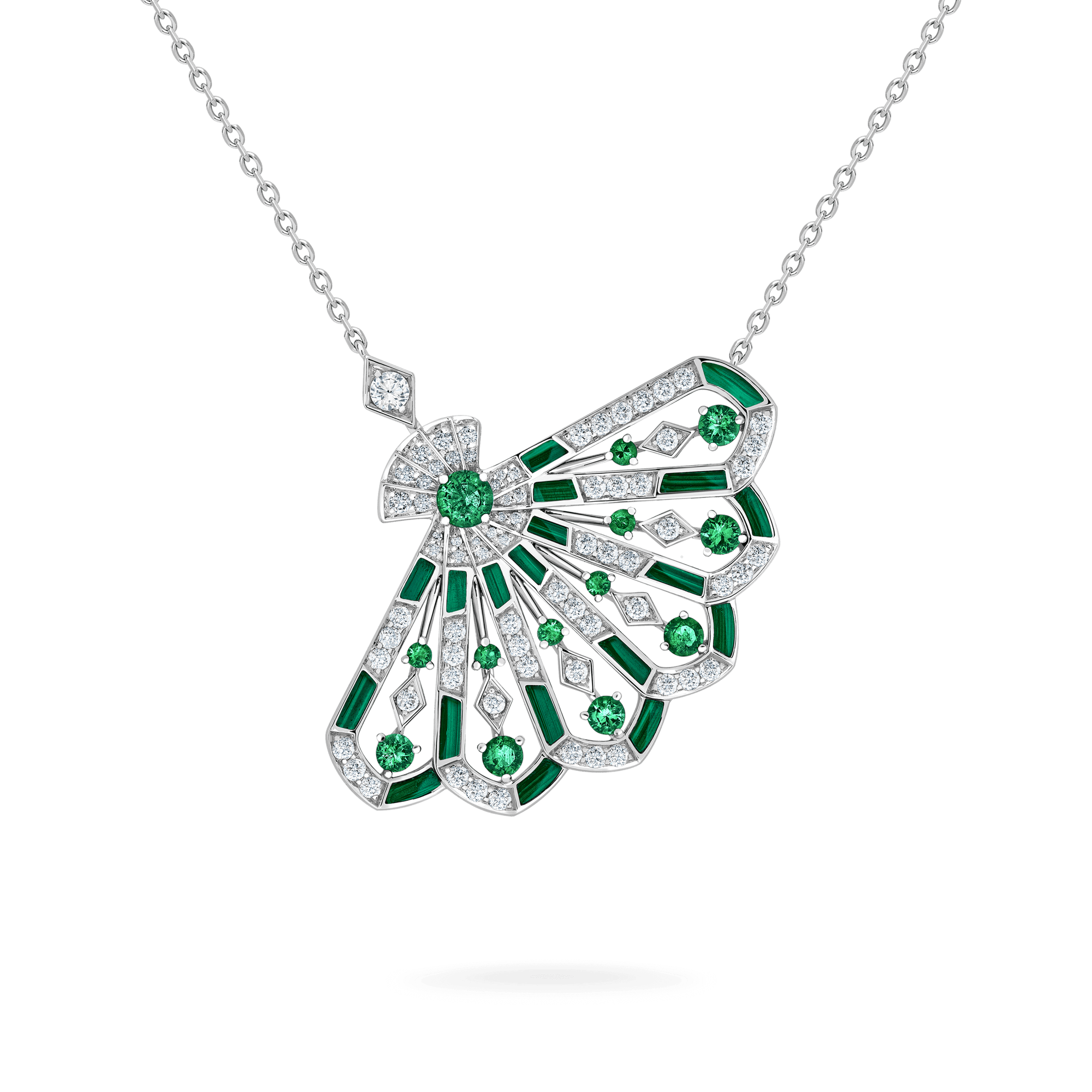 Garrard Fanfare Symphony collection Diamond and Emerald Pendant in 18ct White Gold with Malachite 2017312 Hero View enlarged 1