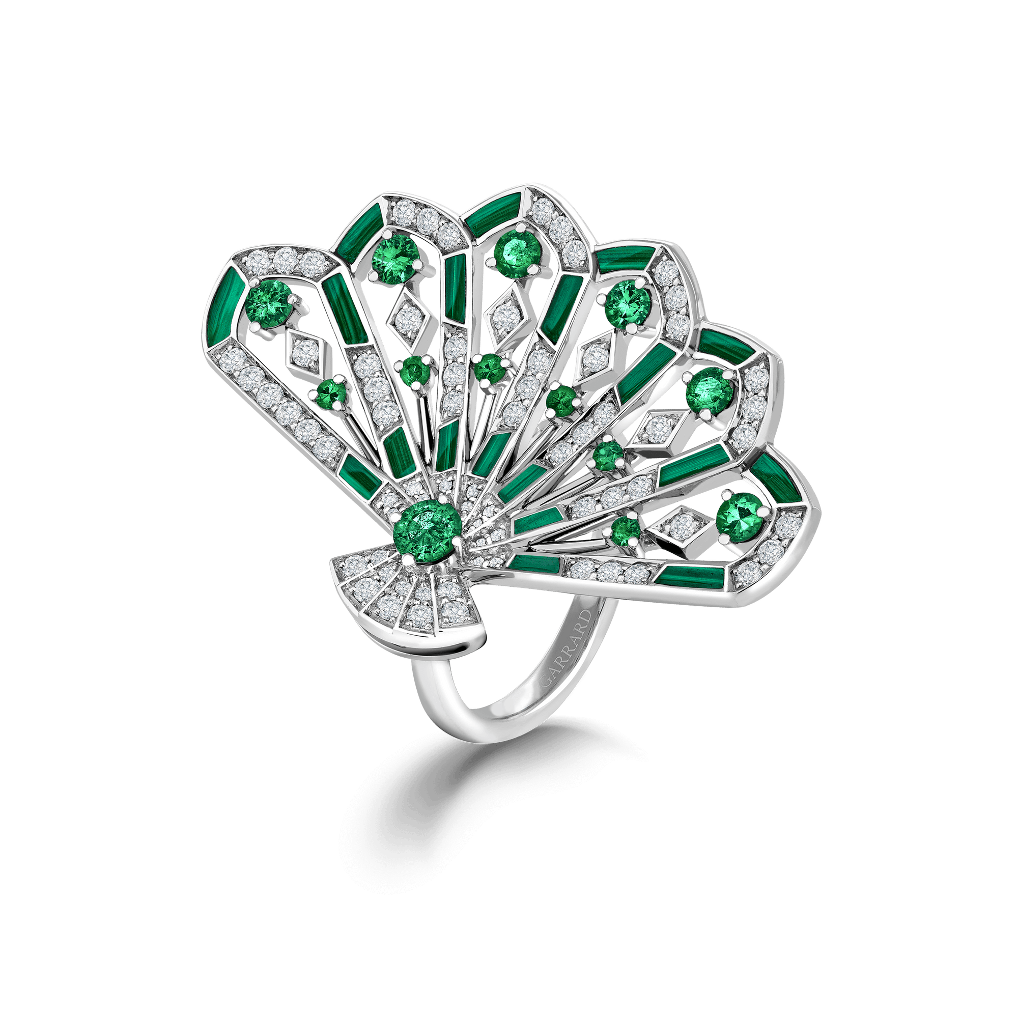Garrard Fanfare Symphony collection Diamond and Emerald ring in 18ct White Gold with Malachite 2017364 Hero View