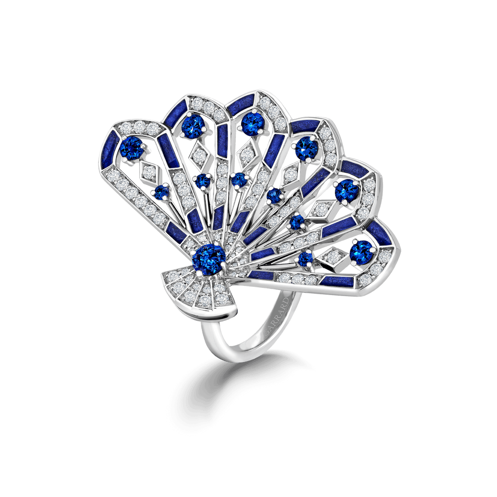 Fanfare Symphony Diamond and Sapphire Ring | In 18ct White Gold with Lapis Lazuli