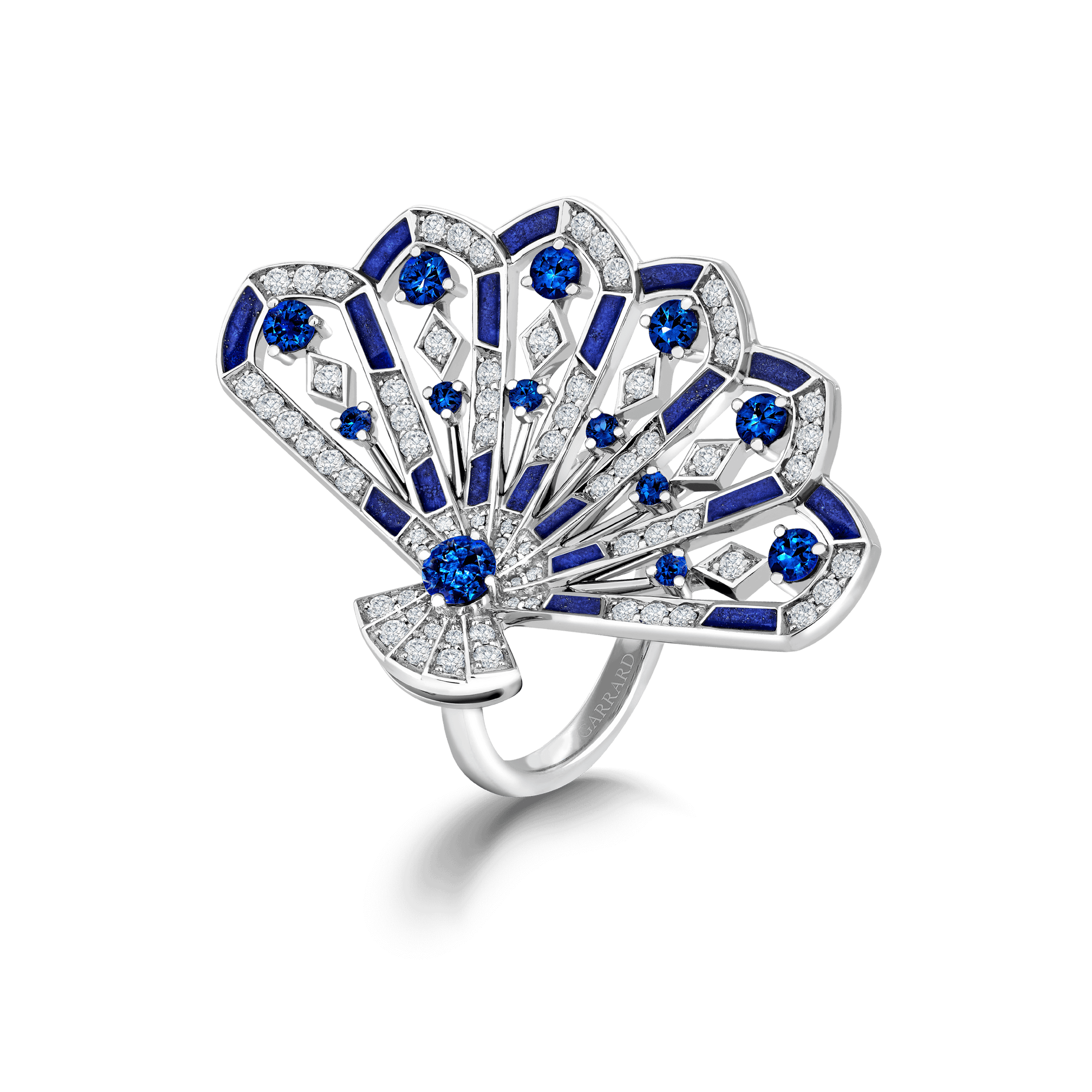 Fanfare Symphony Diamond and Sapphire Ring | In 18ct White Gold with Lapis Lazuli