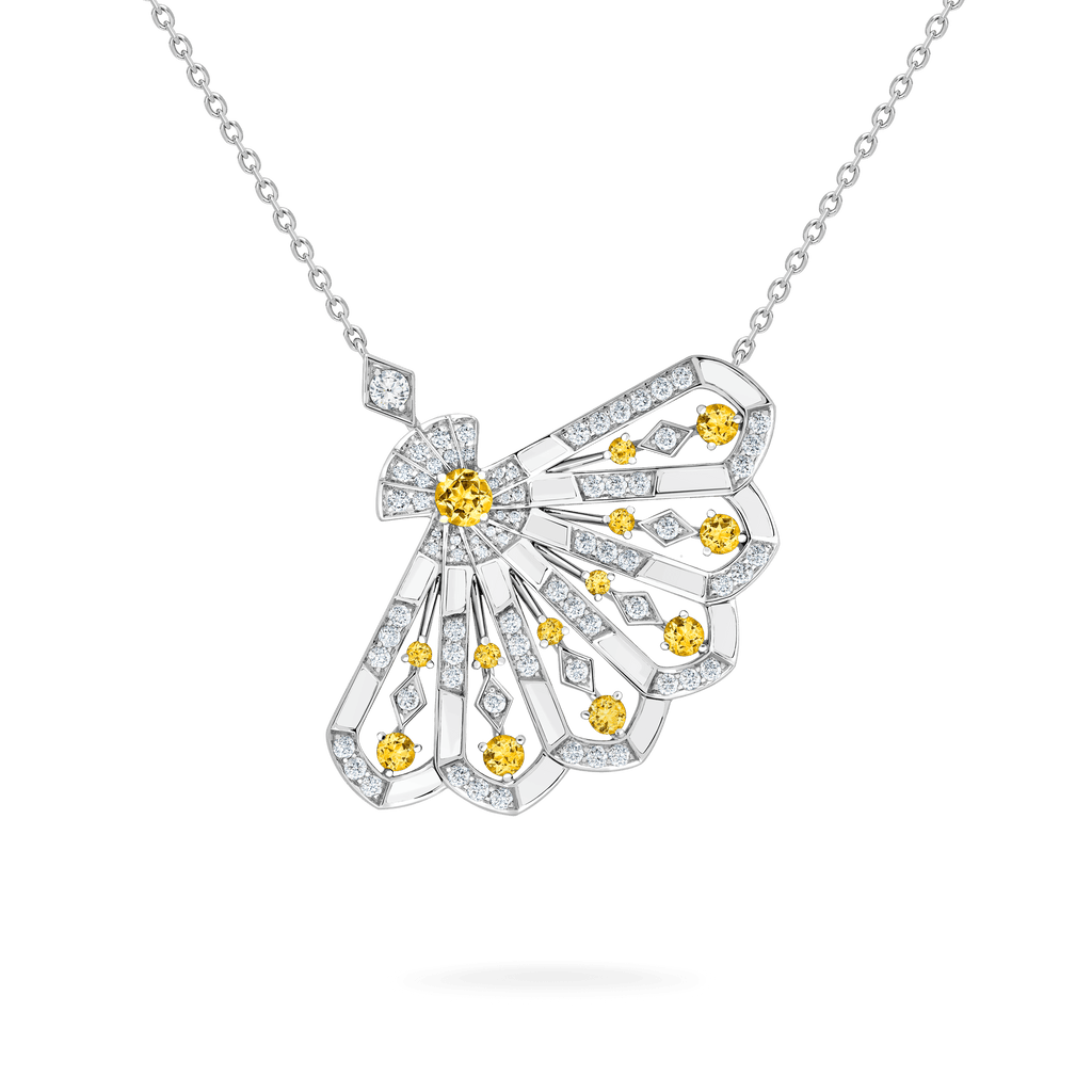 Garrard Fanfare Symphony collection Diamond and Yellow Sapphire Pendant in 18ct White Gold with White Agate 2017352 Hero enlarged 1