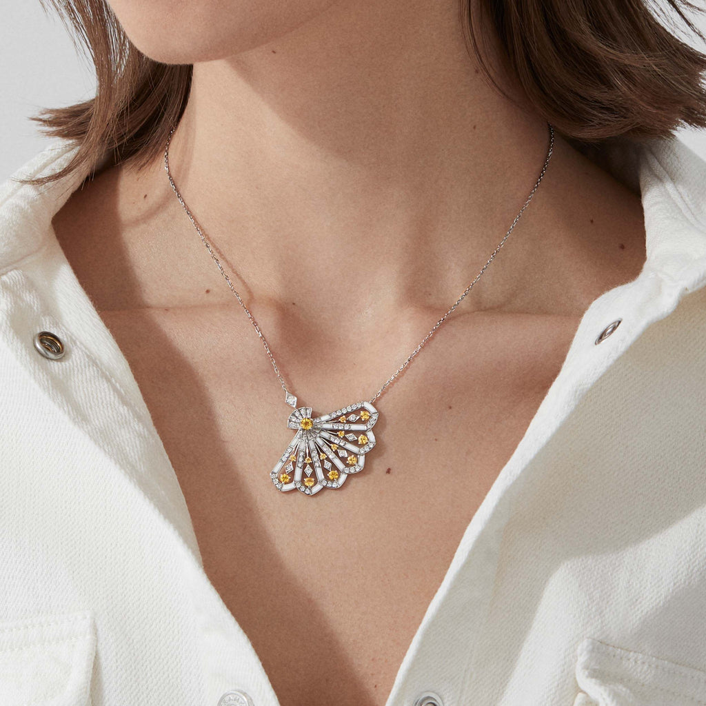 Garrard Fanfare Symphony collection Diamond and Yellow Sapphire Pendant in 18ct White Gold with White Agate 2017352 model