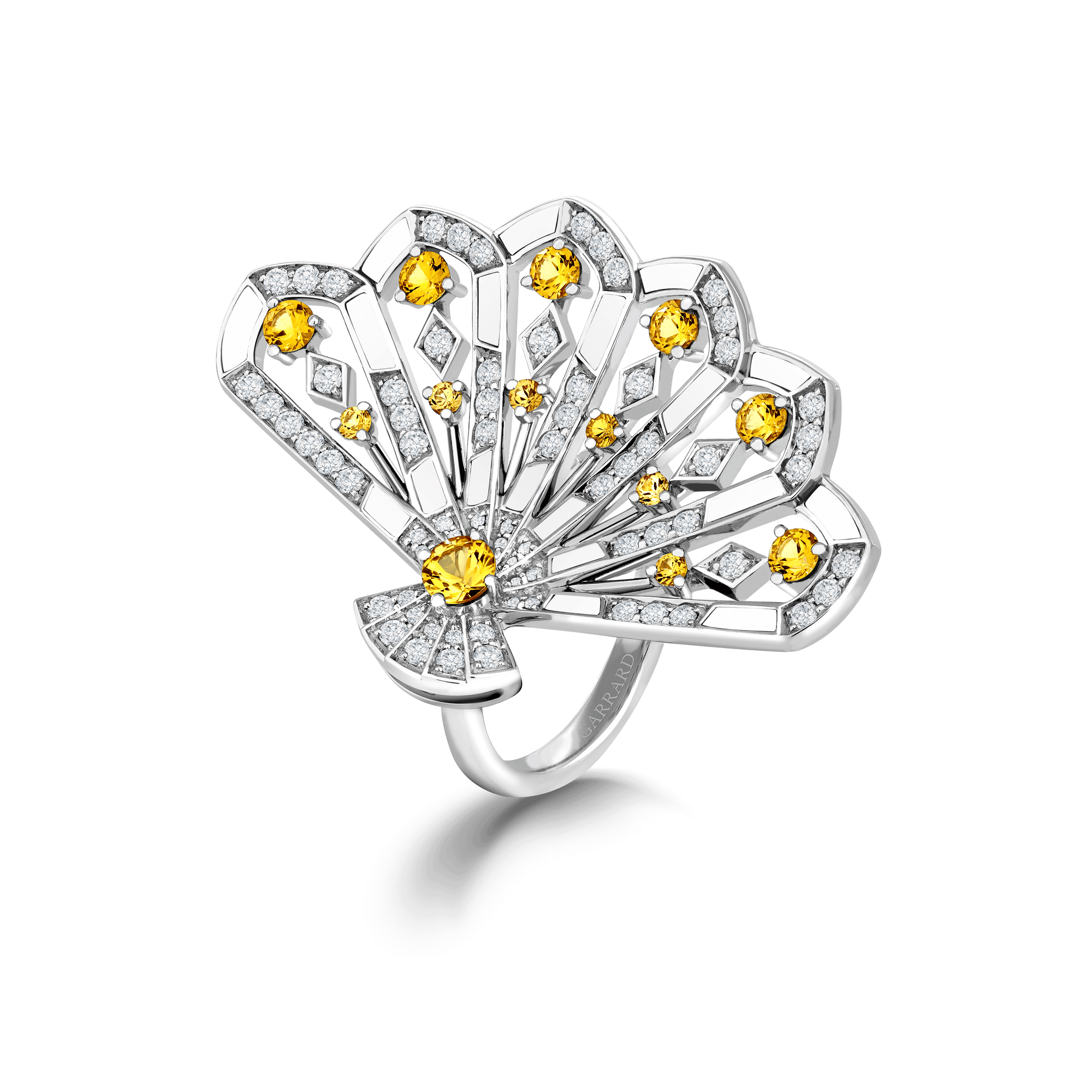 Garrard Fanfare Symphony collection Diamond and Yellow Sapphire Ring in 18ct White Gold with White Agate 2017362 Hero View