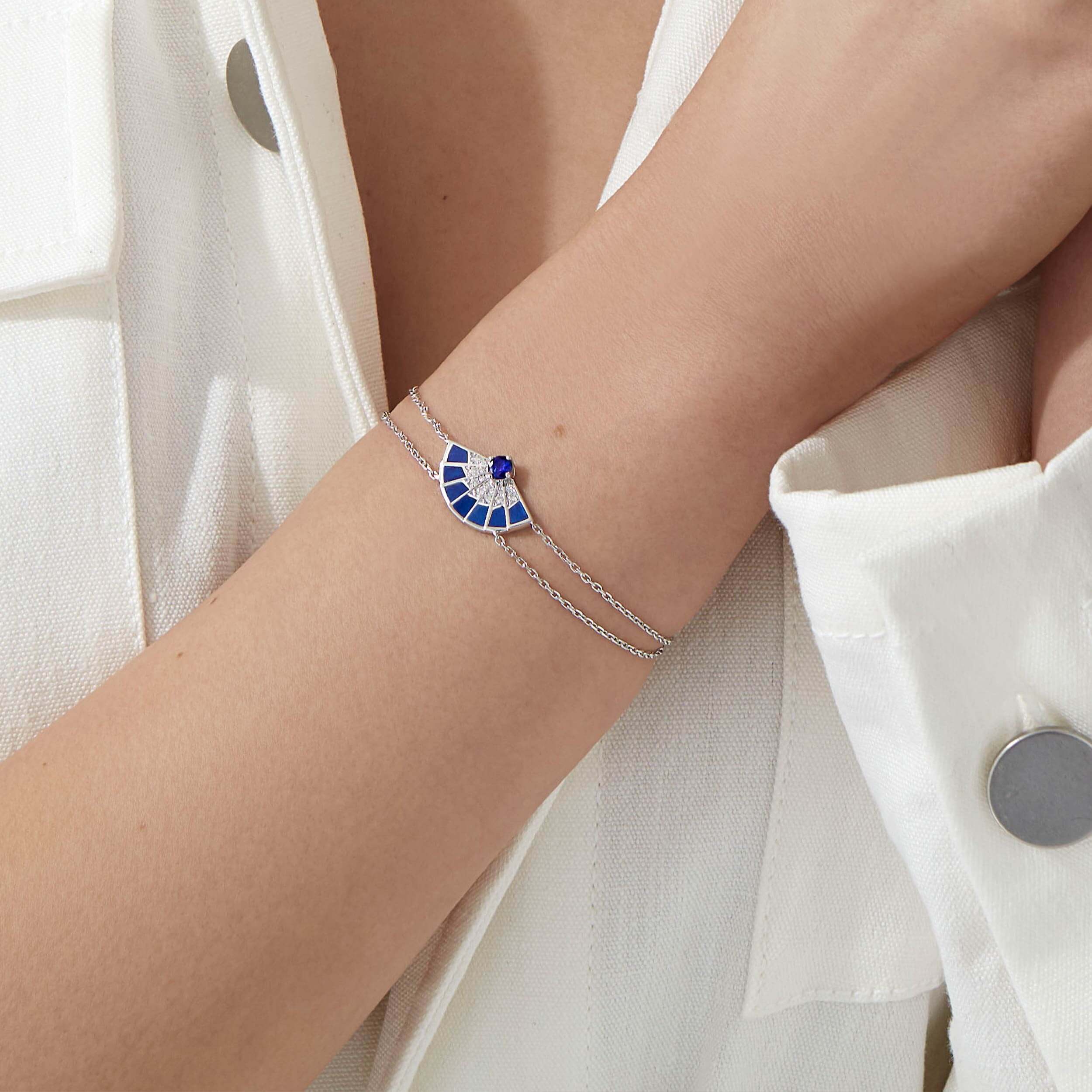 Fanfare Symphony Sapphire and Lapis Lazuli Bracelet | In 18ct White Go