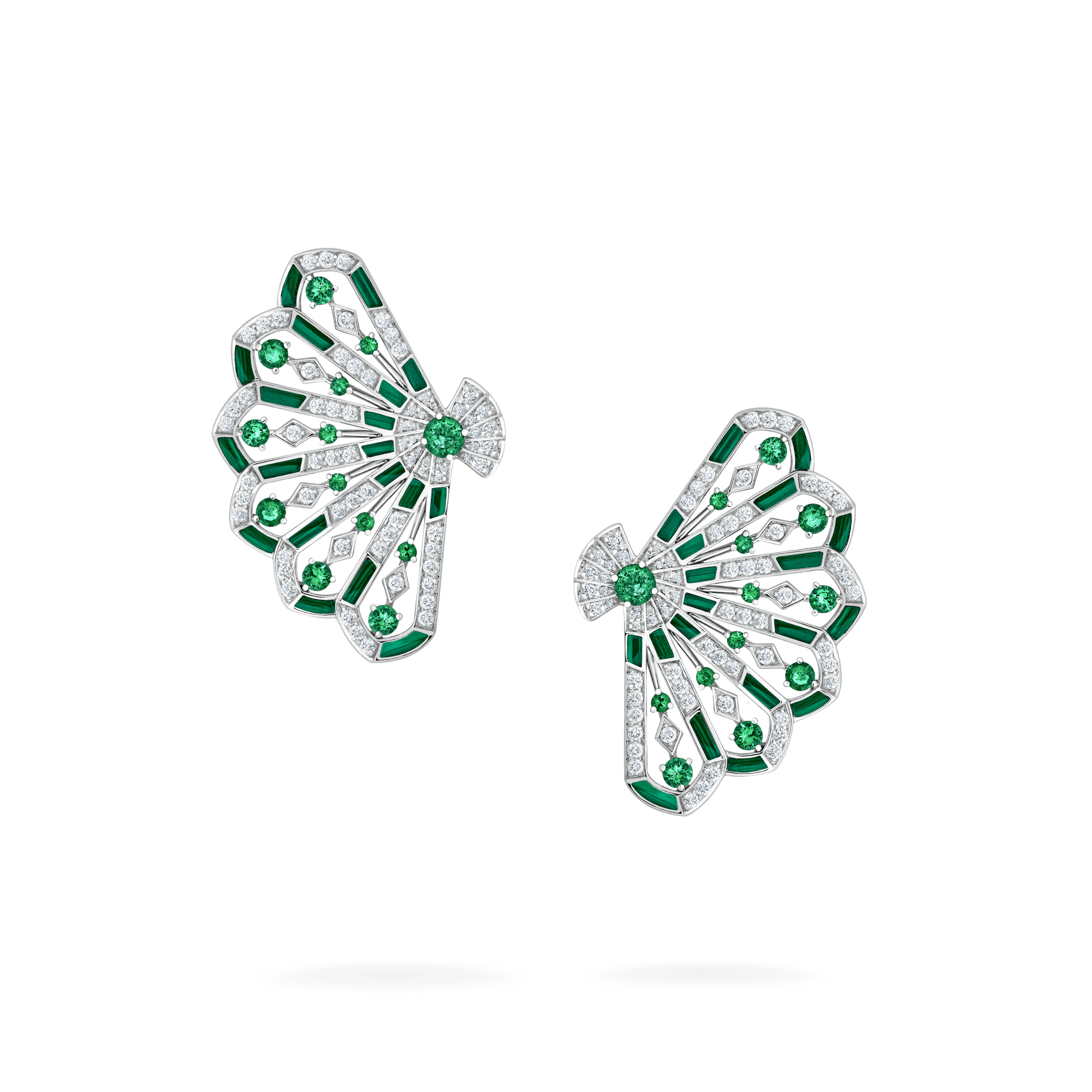 Garrard Fanfare Symphony collection emerald and malachite openwork earrings in 18ct white gold 2017310 Hero View